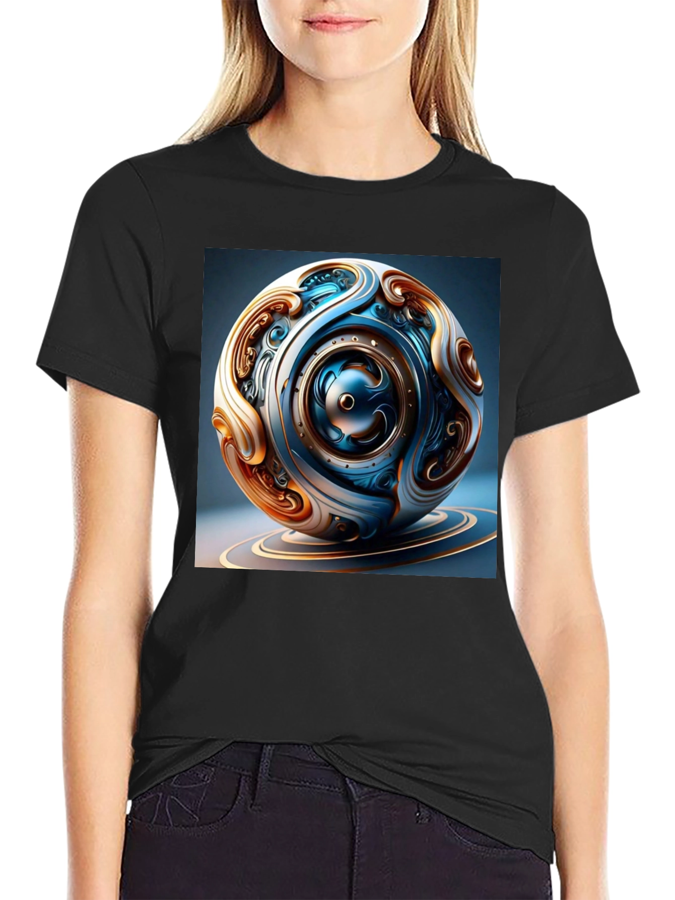 Artistic Gear Sphere Graphic Tee - Black