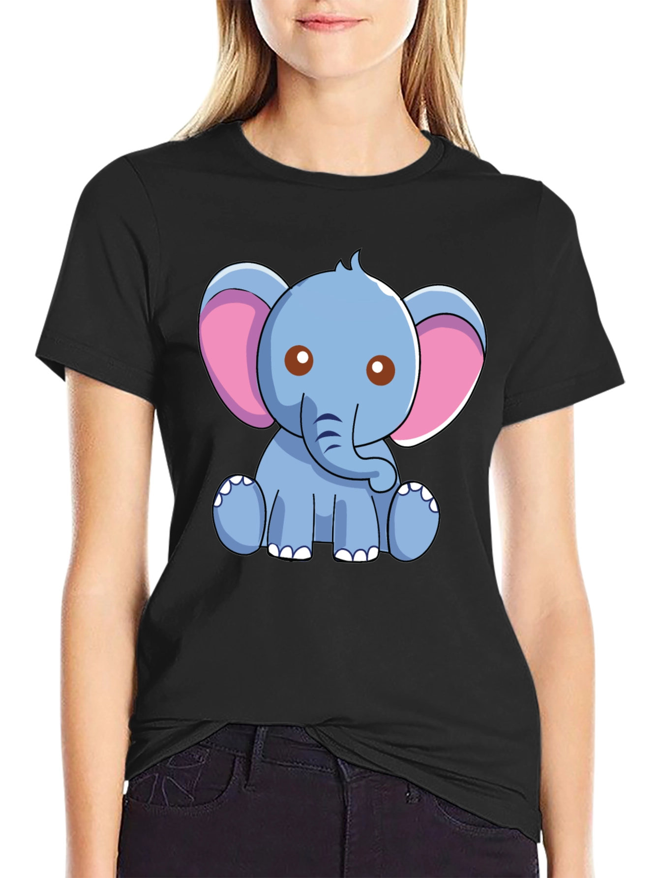 Cute Elephant Graphic Tee - Black Cotton Shirt