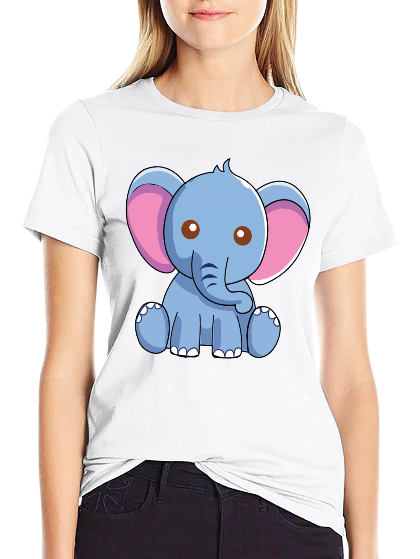 Cute Elephant Graphic Tee - Black Cotton Shirt