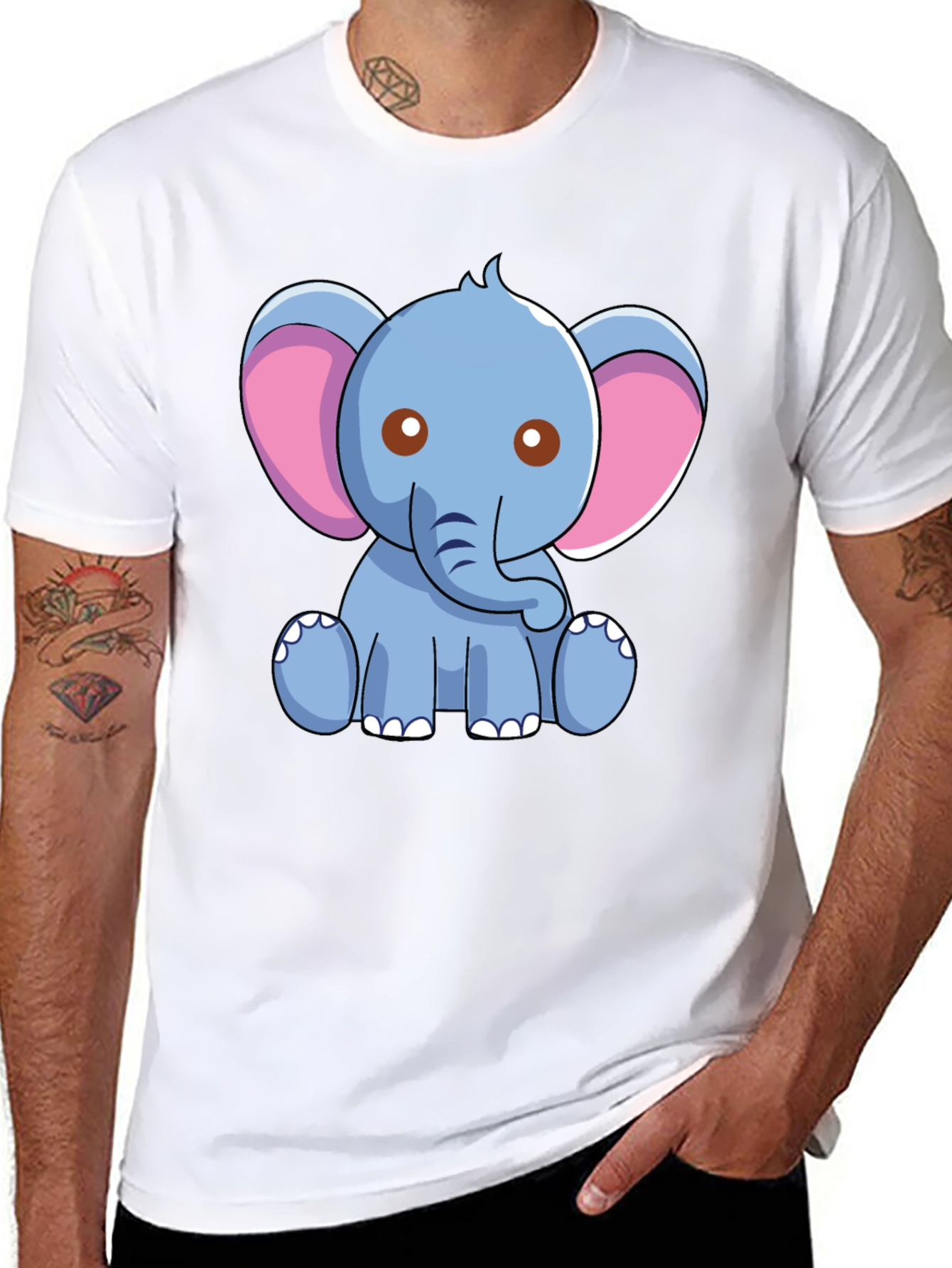 Cute Elephant Graphic Tee - Black Cotton Shirt