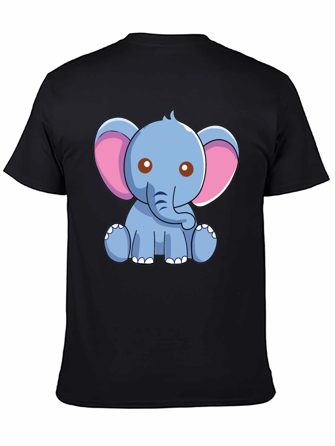 Cute Elephant Graphic Tee - Black Cotton Shirt