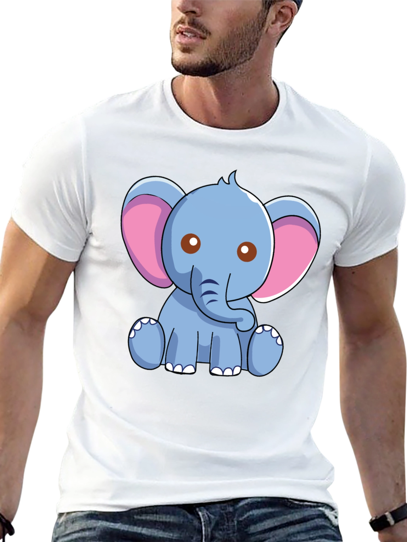 Cute Elephant Graphic Tee - Black Cotton Shirt
