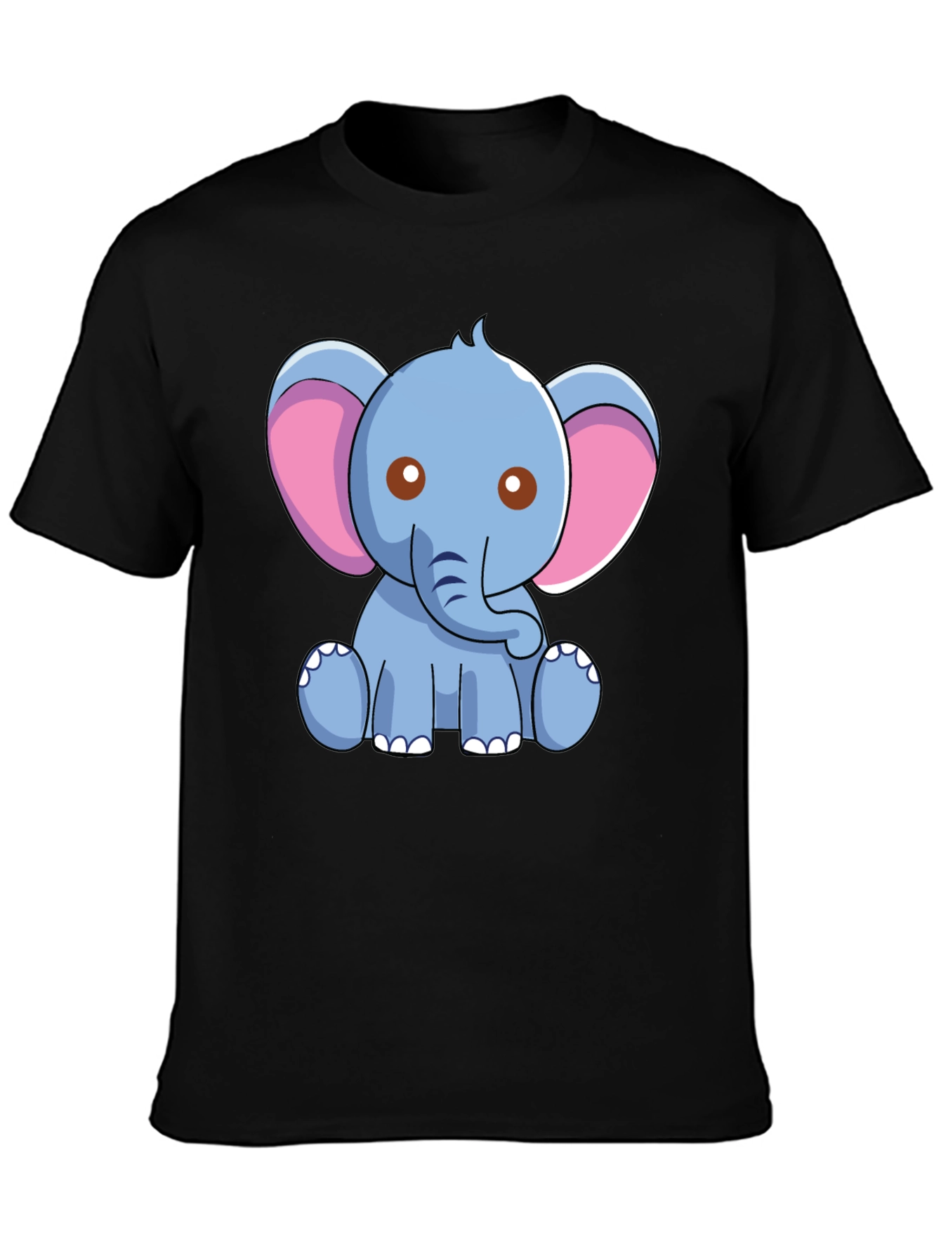 Cute Elephant Graphic Tee - Black Cotton Shirt
