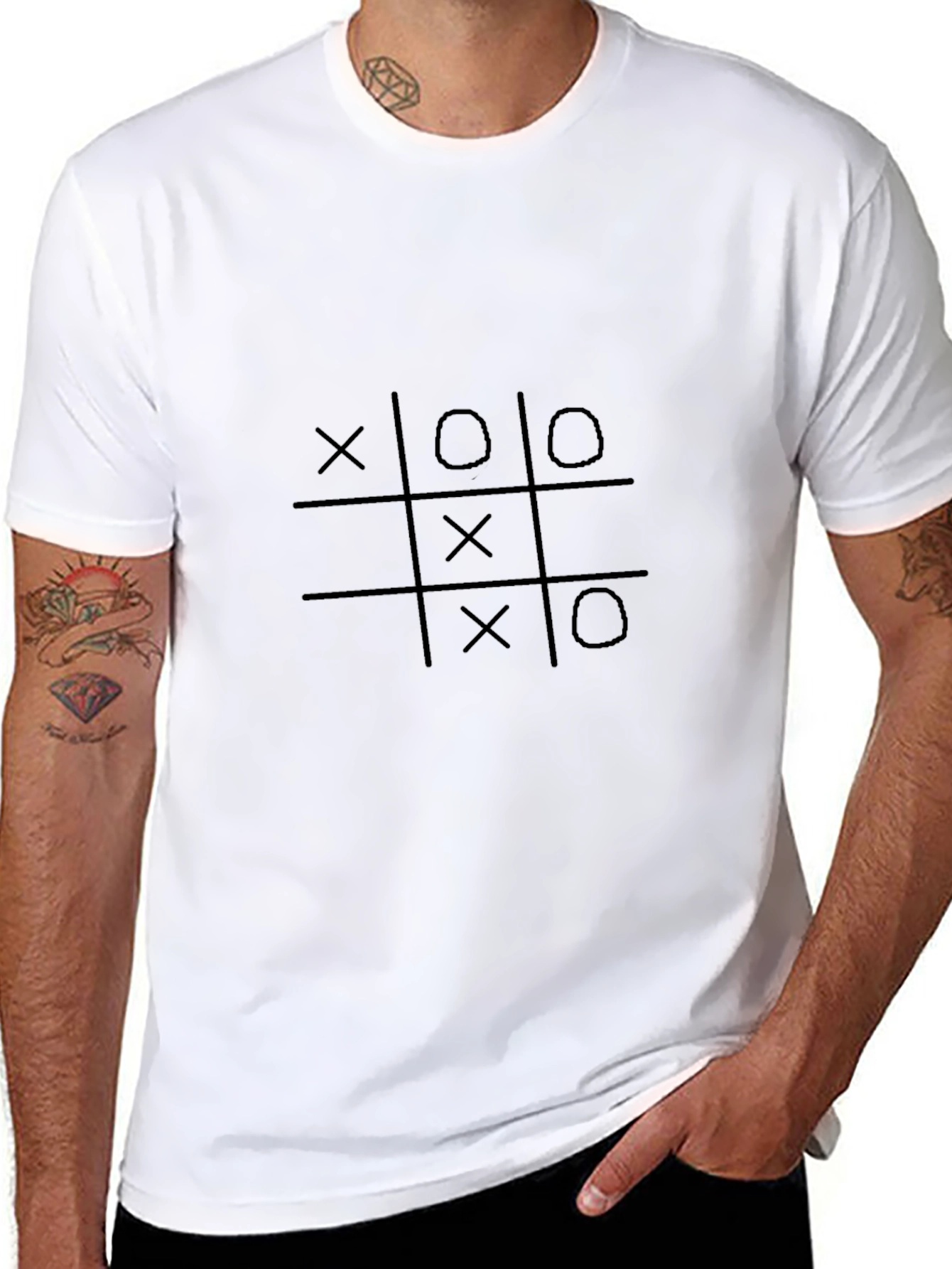 Tic Tac Toe Tee - Stylish Black Cotton Blend