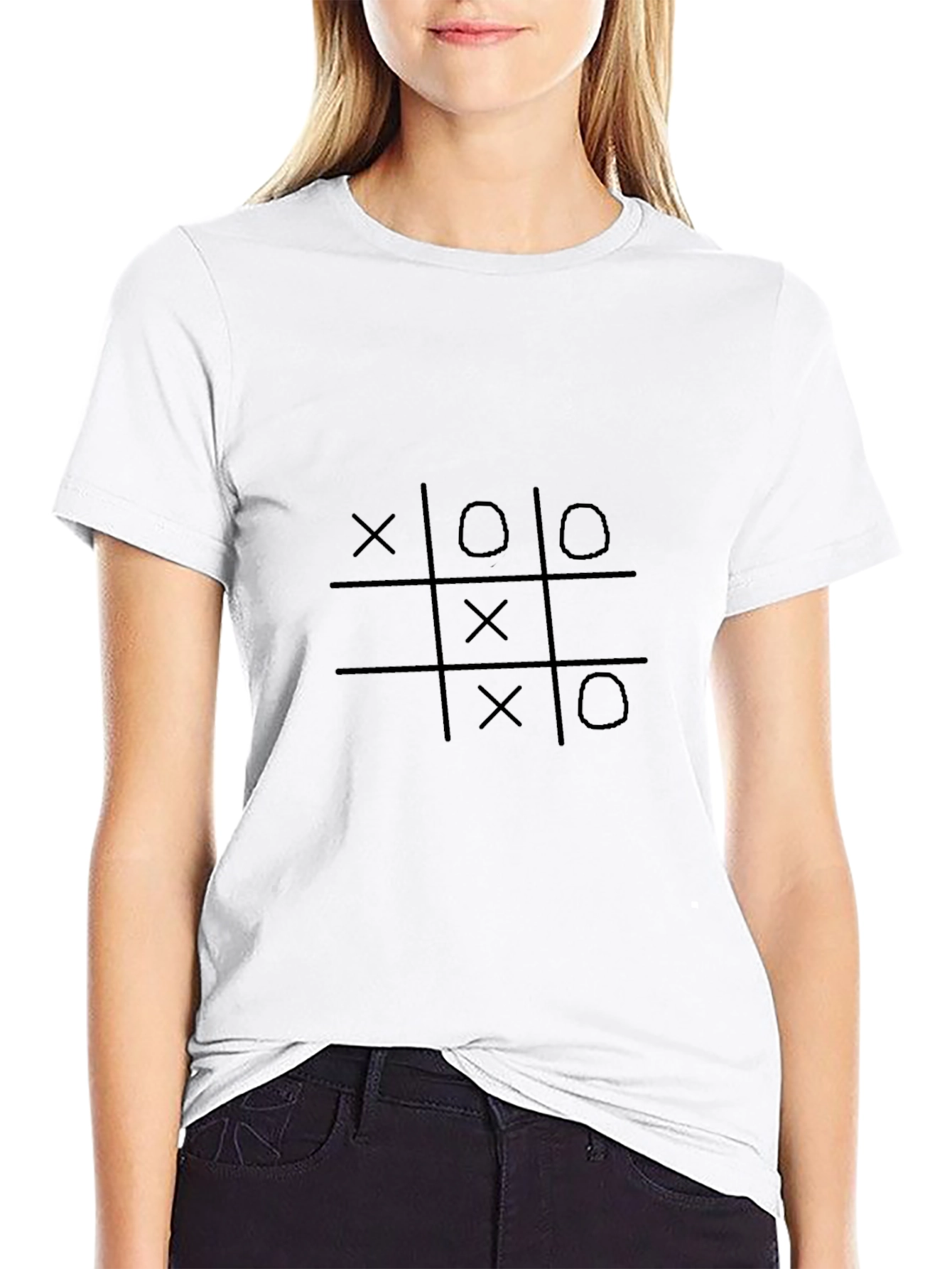 Tic Tac Toe Tee - Stylish Black Cotton Blend
