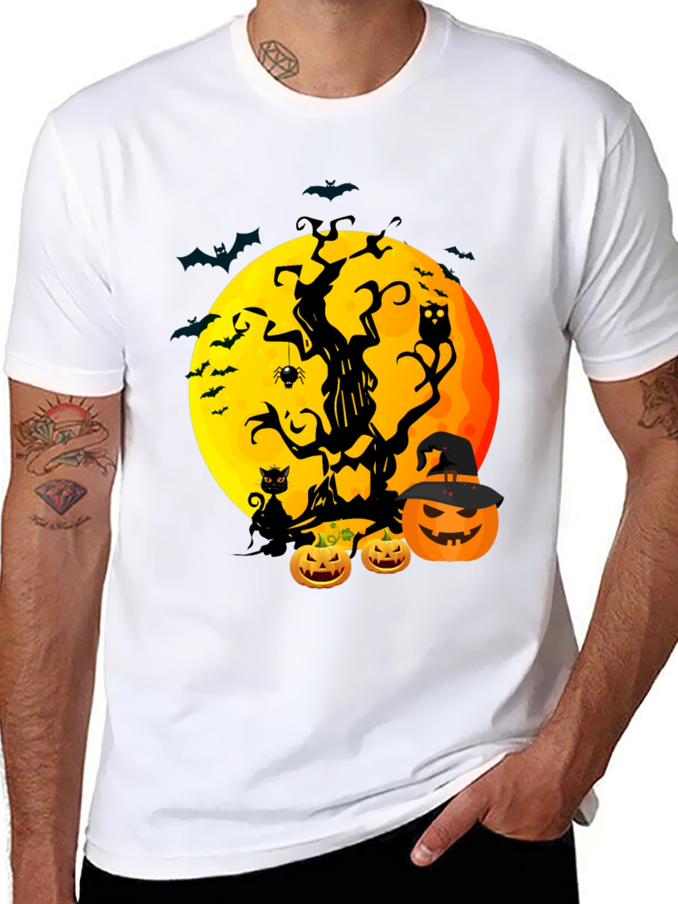 Halloween Tree Moon & Pumpkin Graphic Tee
