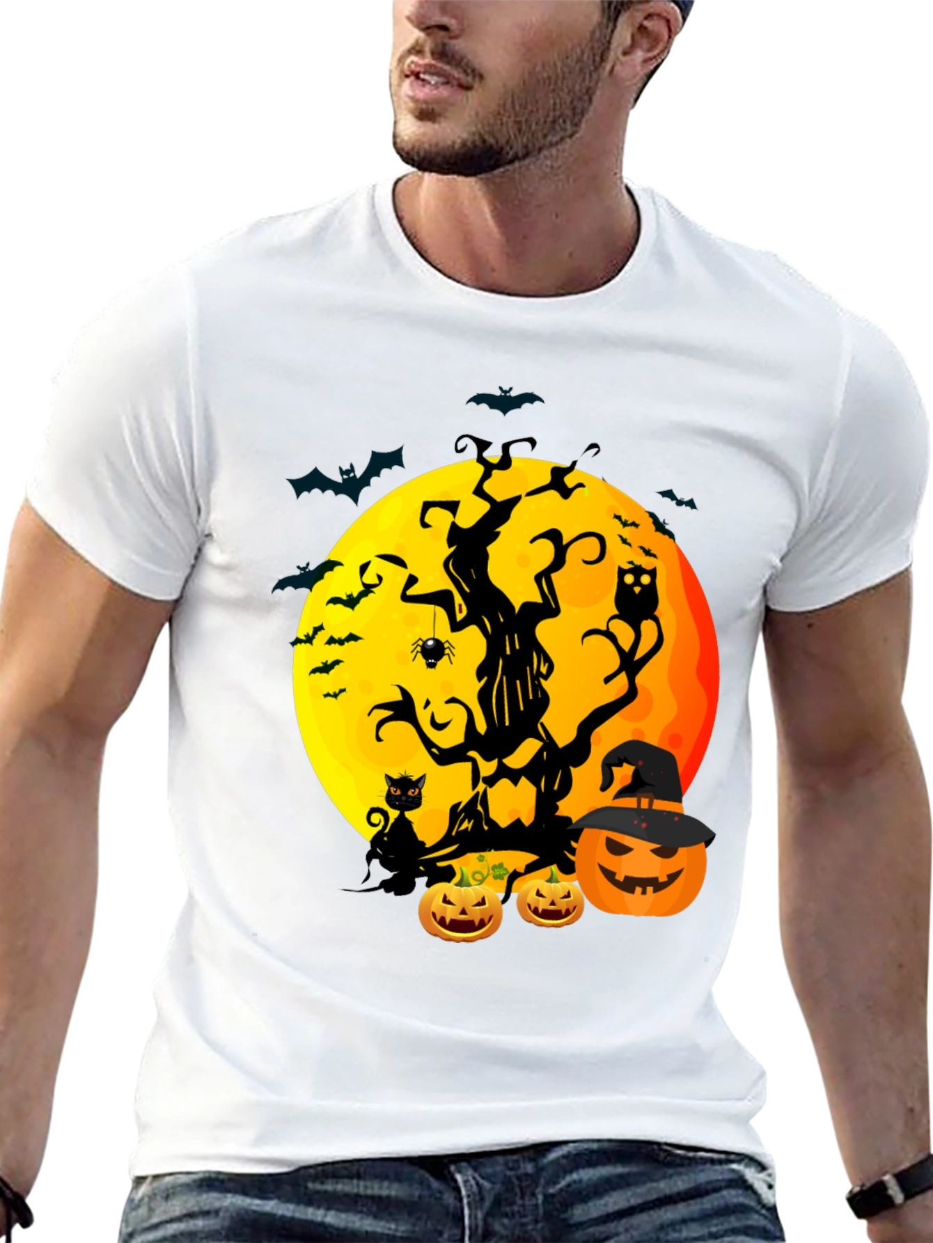 Halloween Tree Moon & Pumpkin Graphic Tee