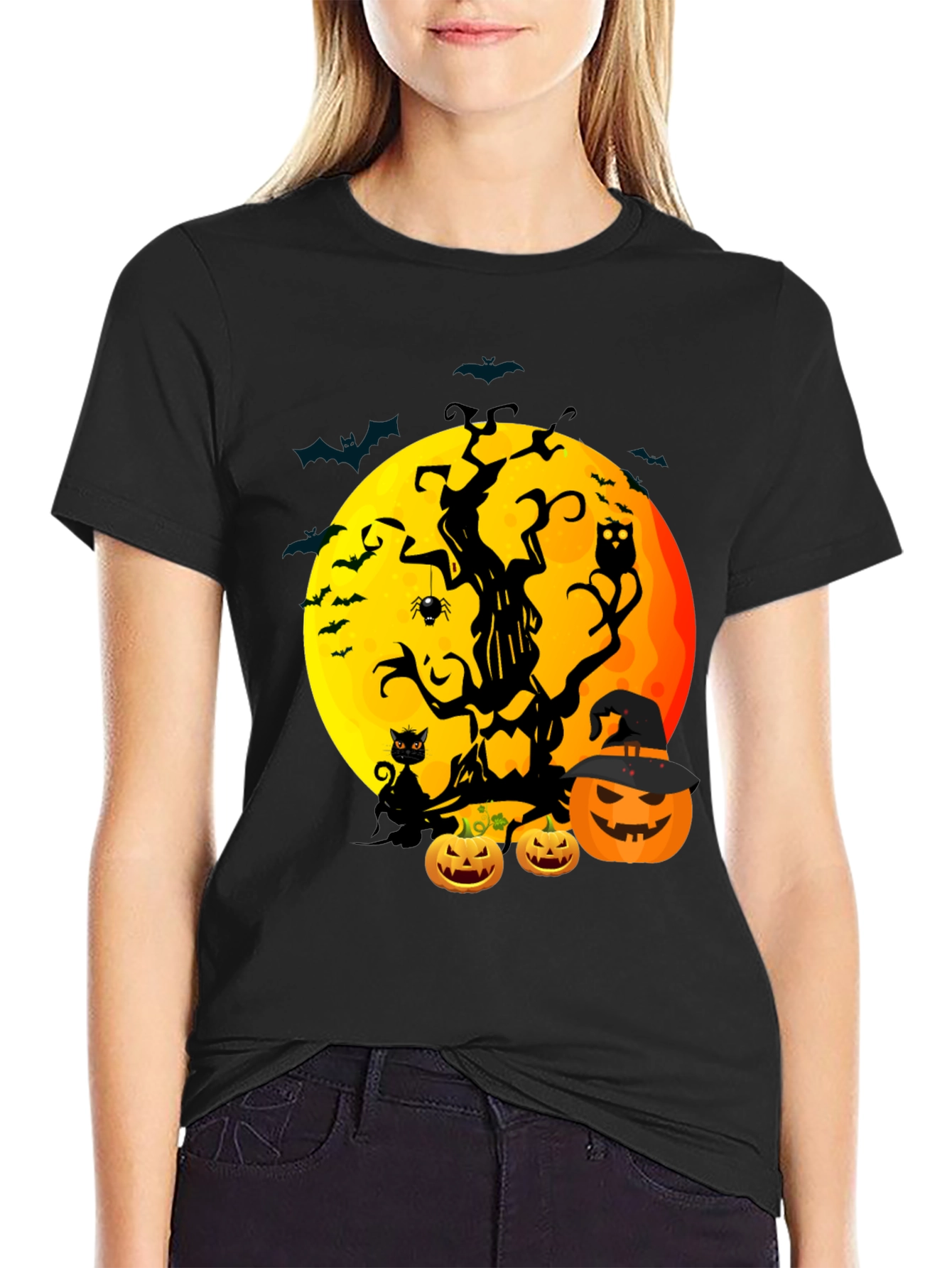 Halloween Tree Moon & Pumpkin Graphic Tee