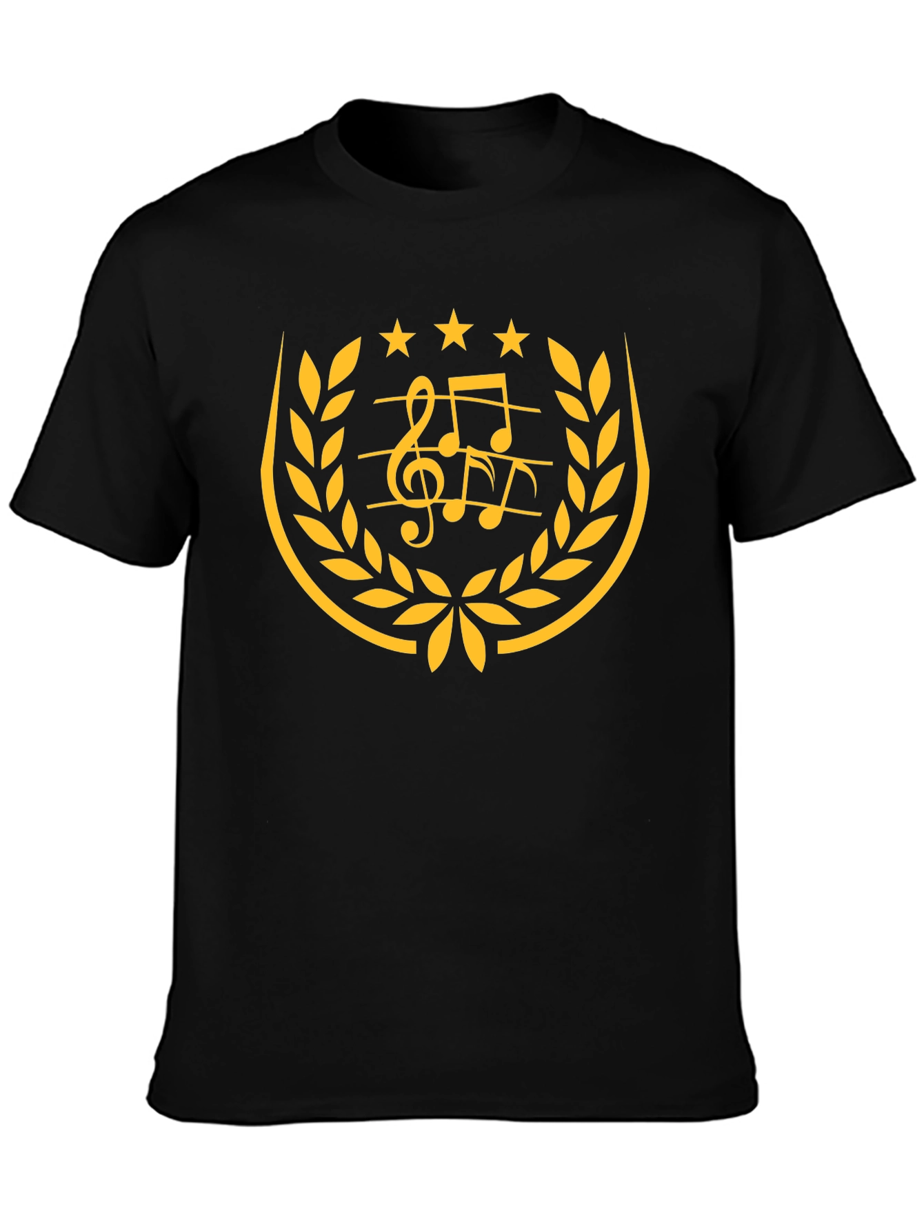 Music Note Laurel Wreath Graphic Black T-Shirt