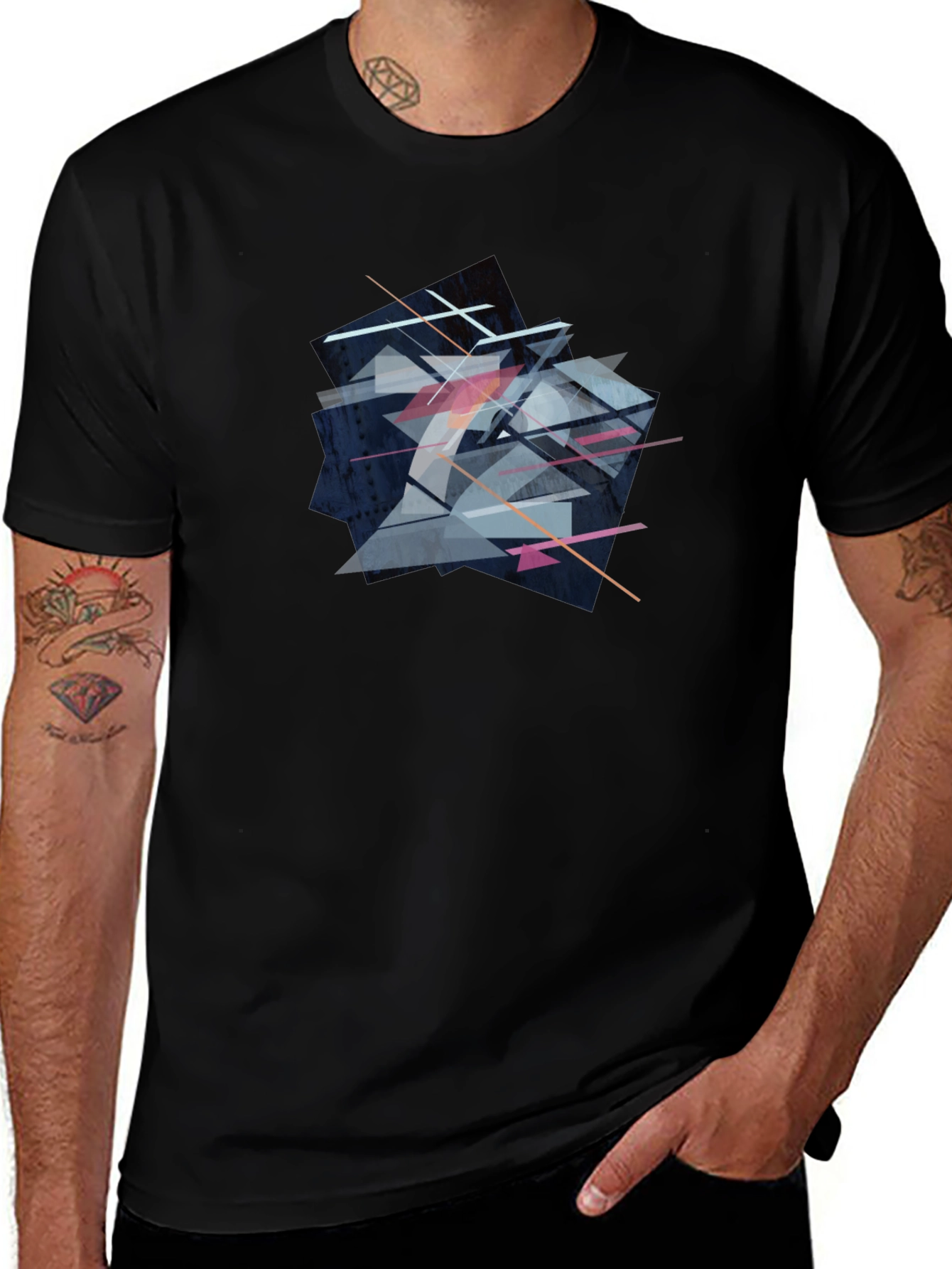 Abstract Geometric Graphic Print Black T-Shirt