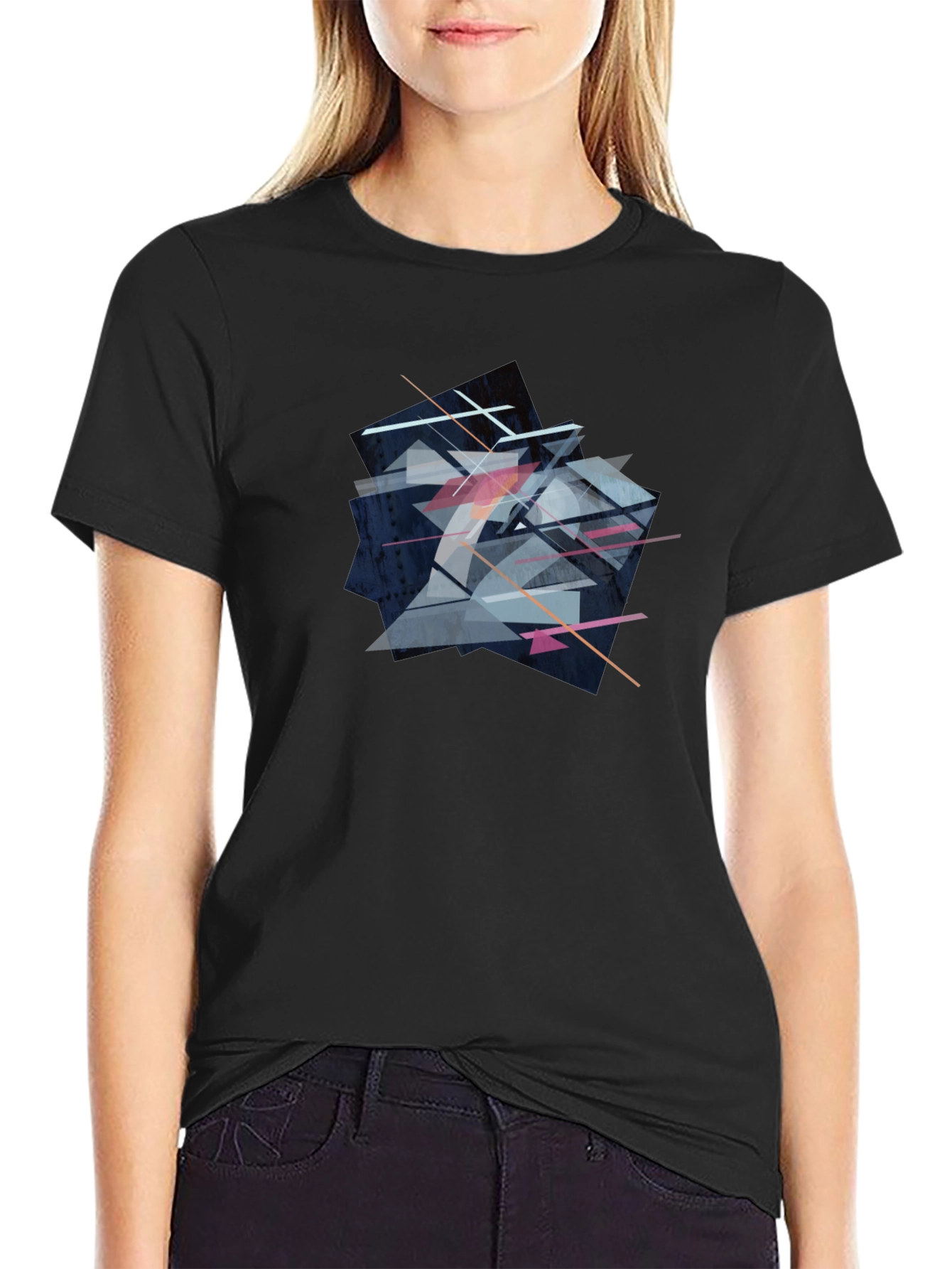 Abstract Geometric Graphic Print Black T-Shirt
