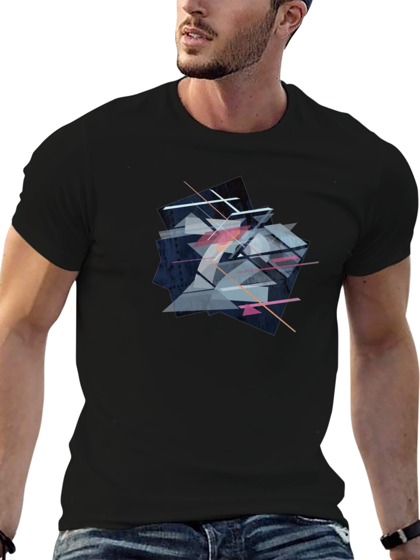 Abstract Geometric Graphic Print Black T-Shirt