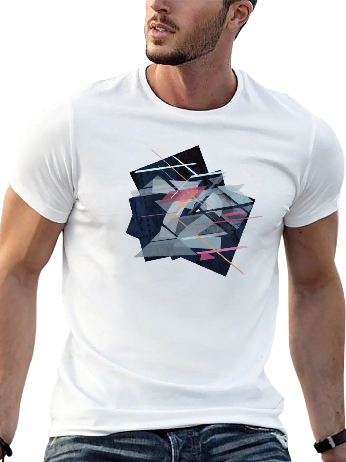Abstract Geometric Graphic Print Black T-Shirt