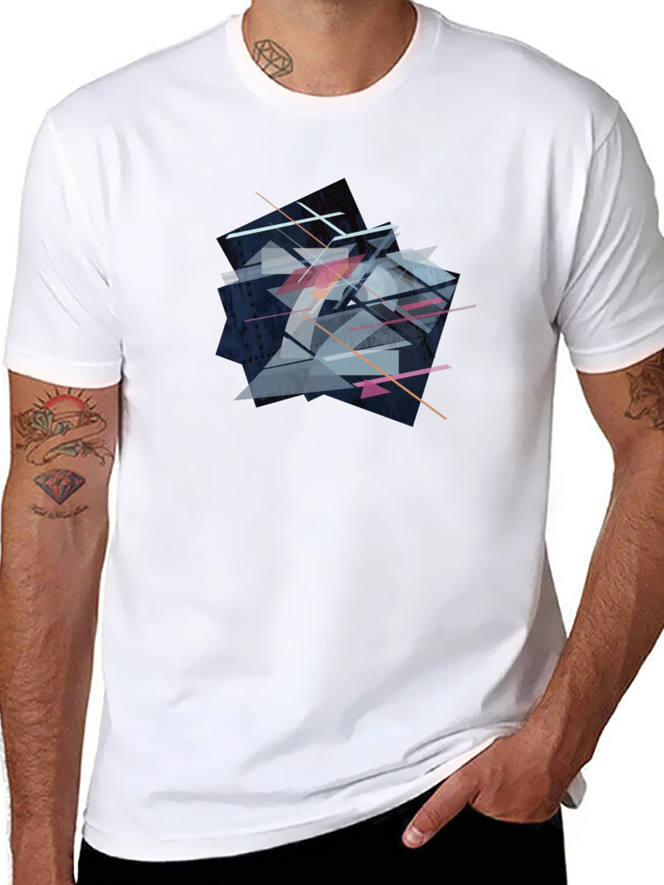 Abstract Geometric Graphic Print Black T-Shirt