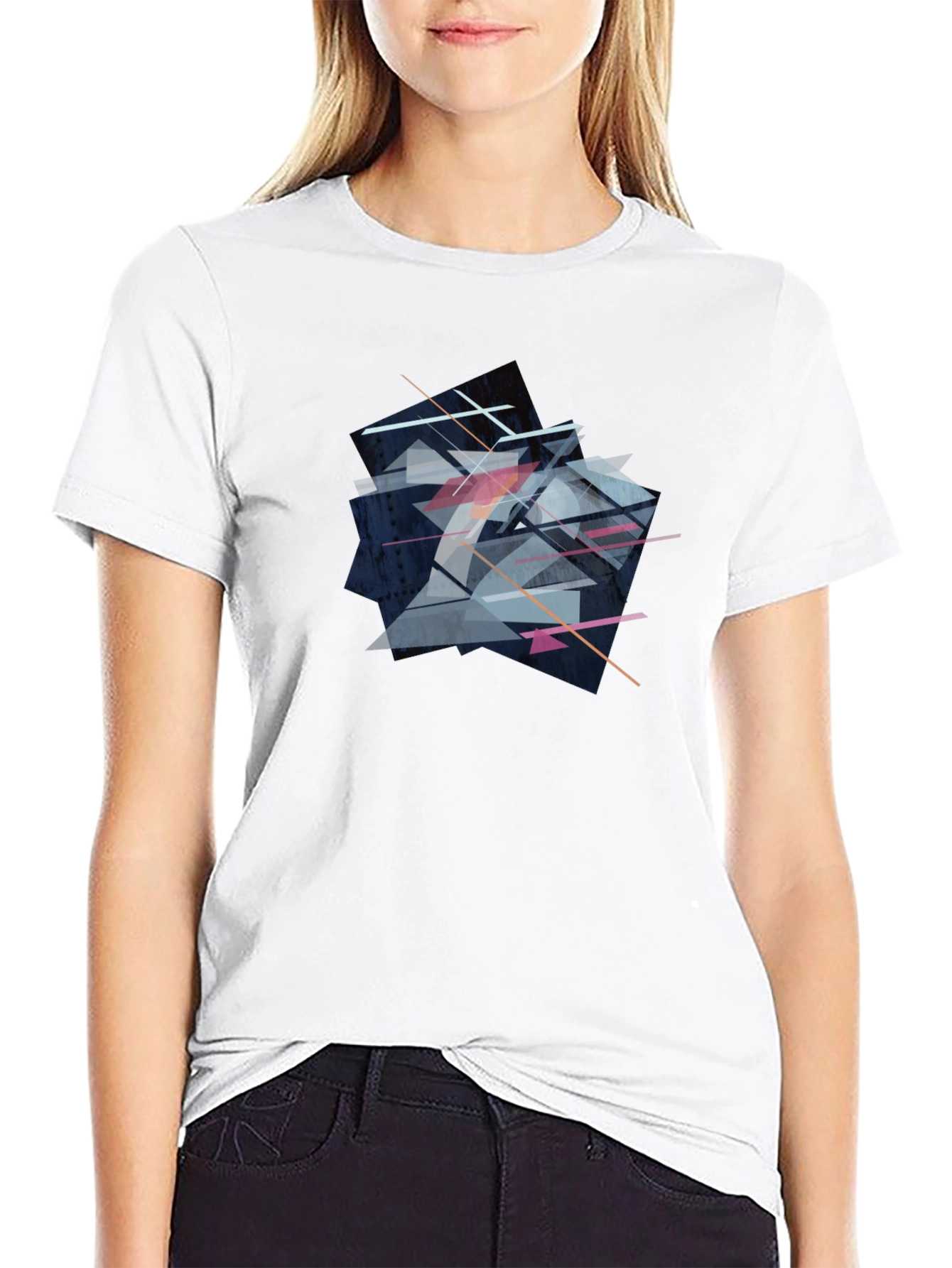 Abstract Geometric Graphic Print Black T-Shirt