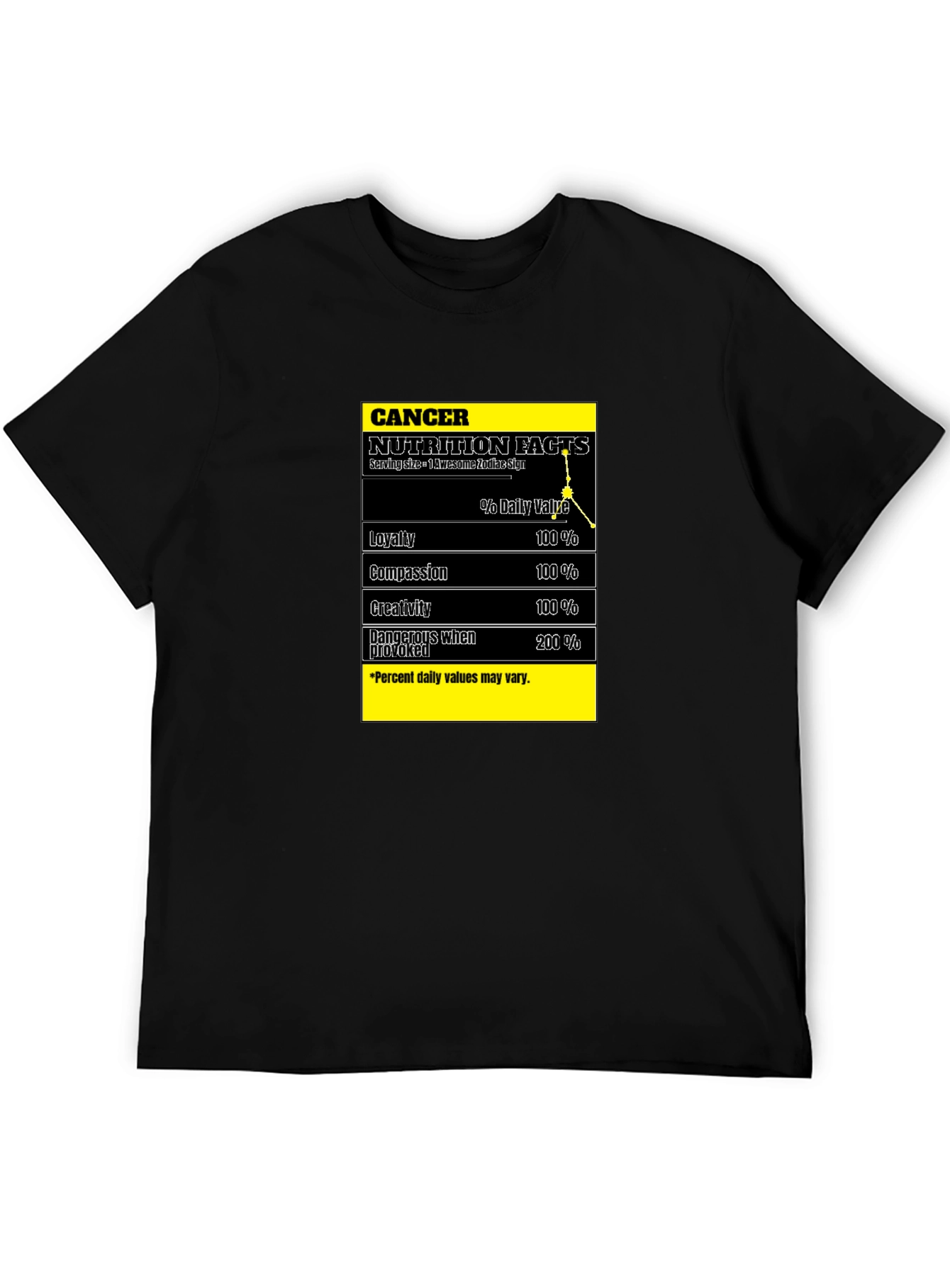 Cancer Zodiac Nutrition Facts Black T-Shirt