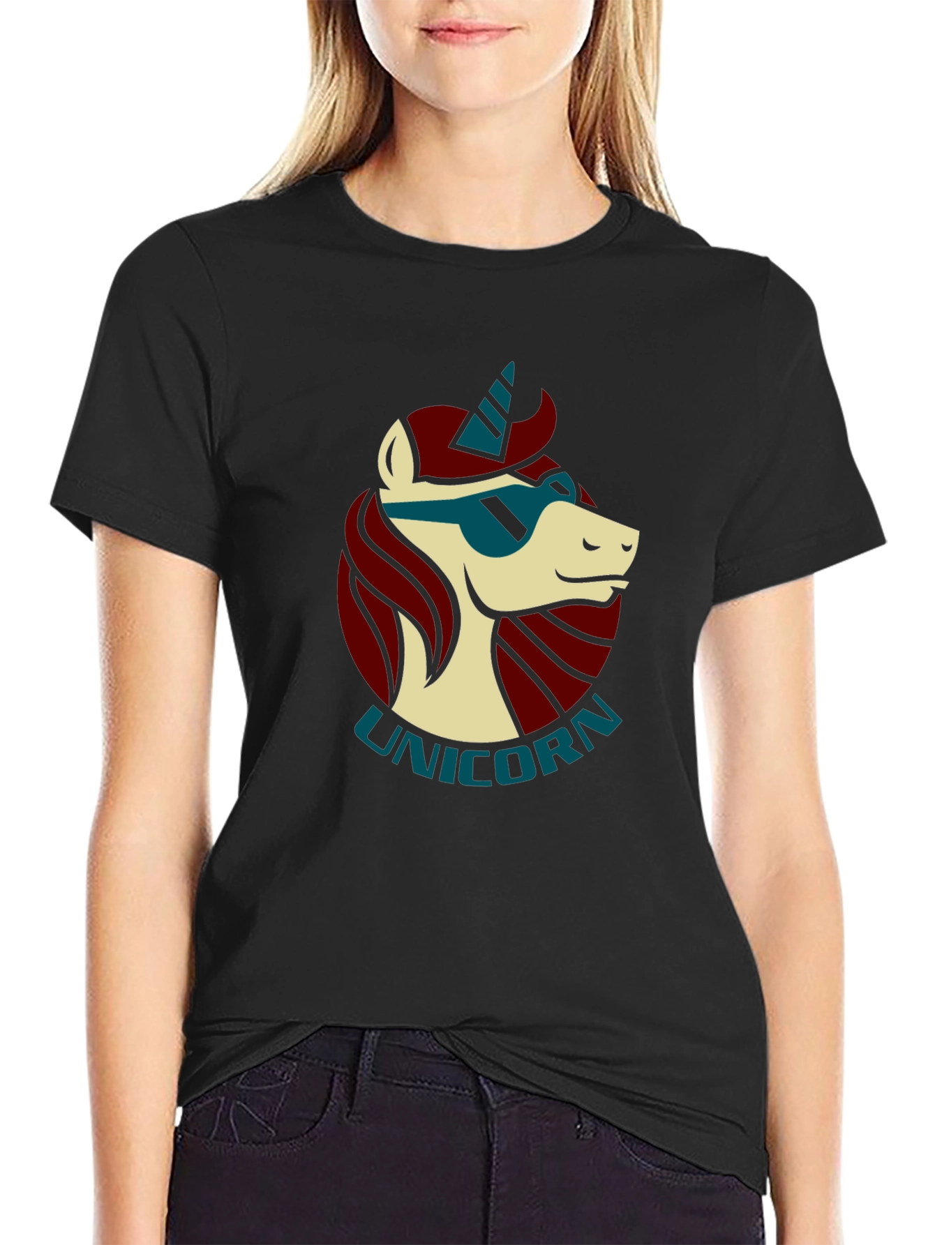 Cool Unicorn Graphic Black T-Shirt