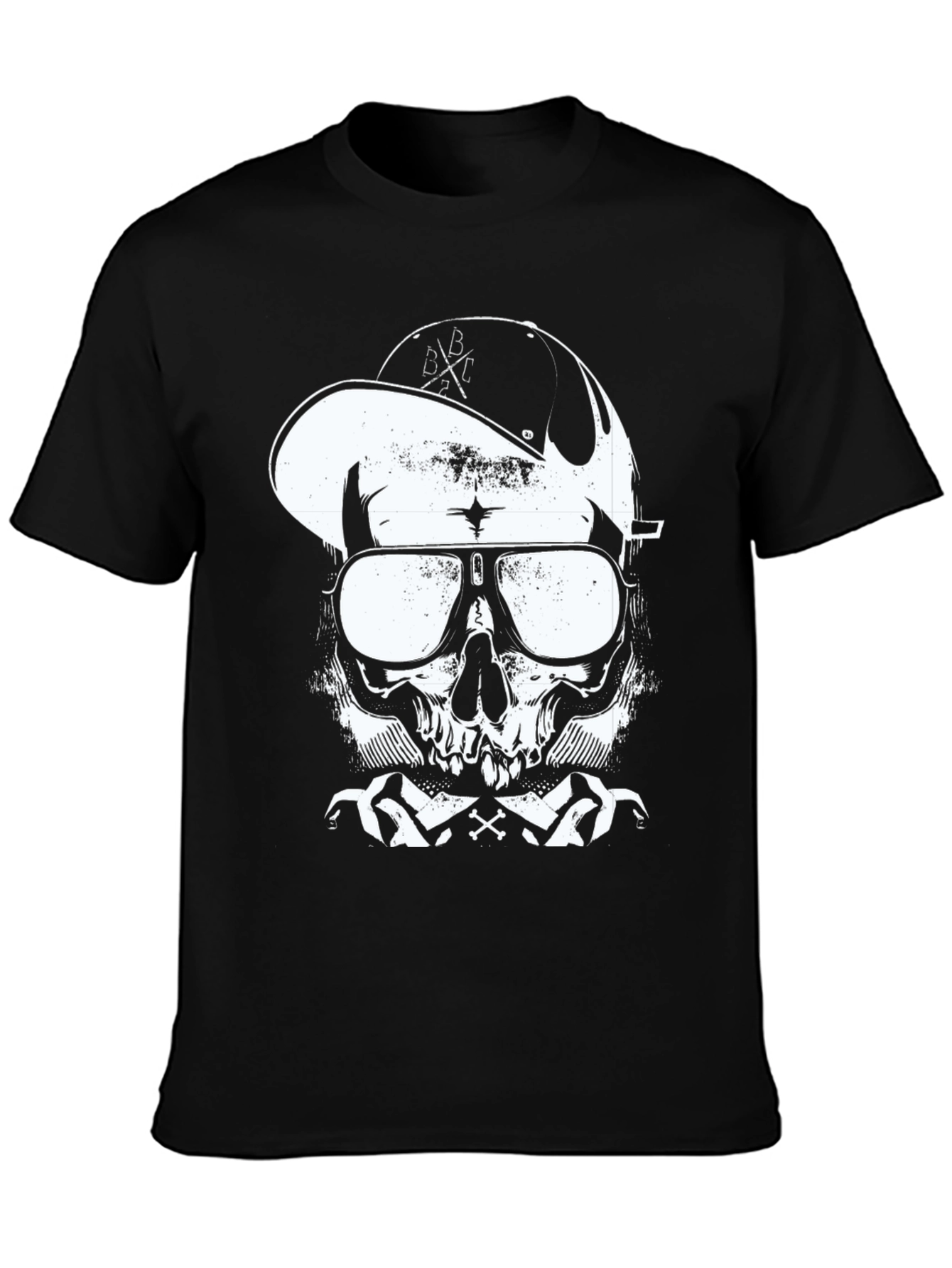 Skull in Cap Graphic T-Shirt - Black