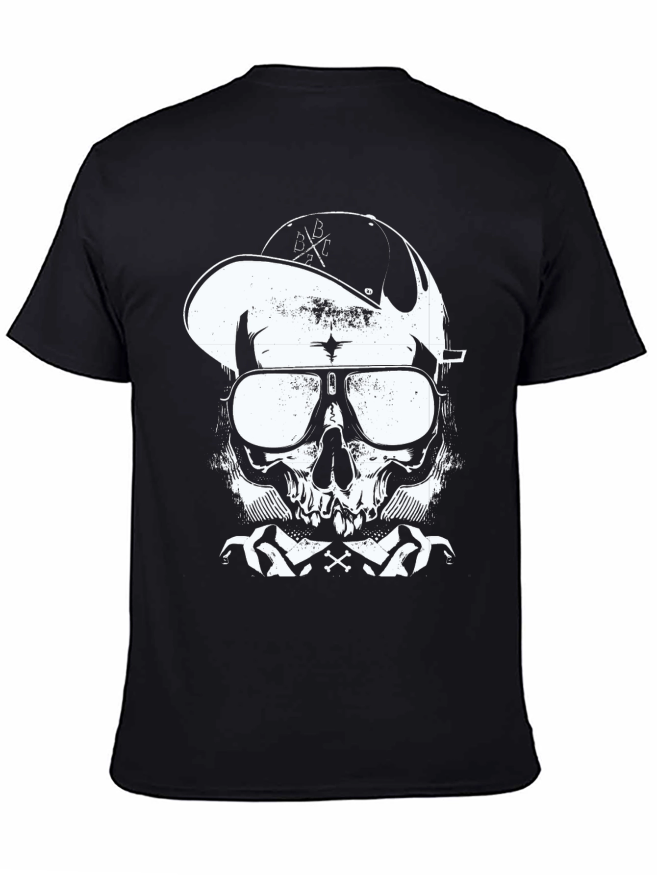Skull in Cap Graphic T-Shirt - Black