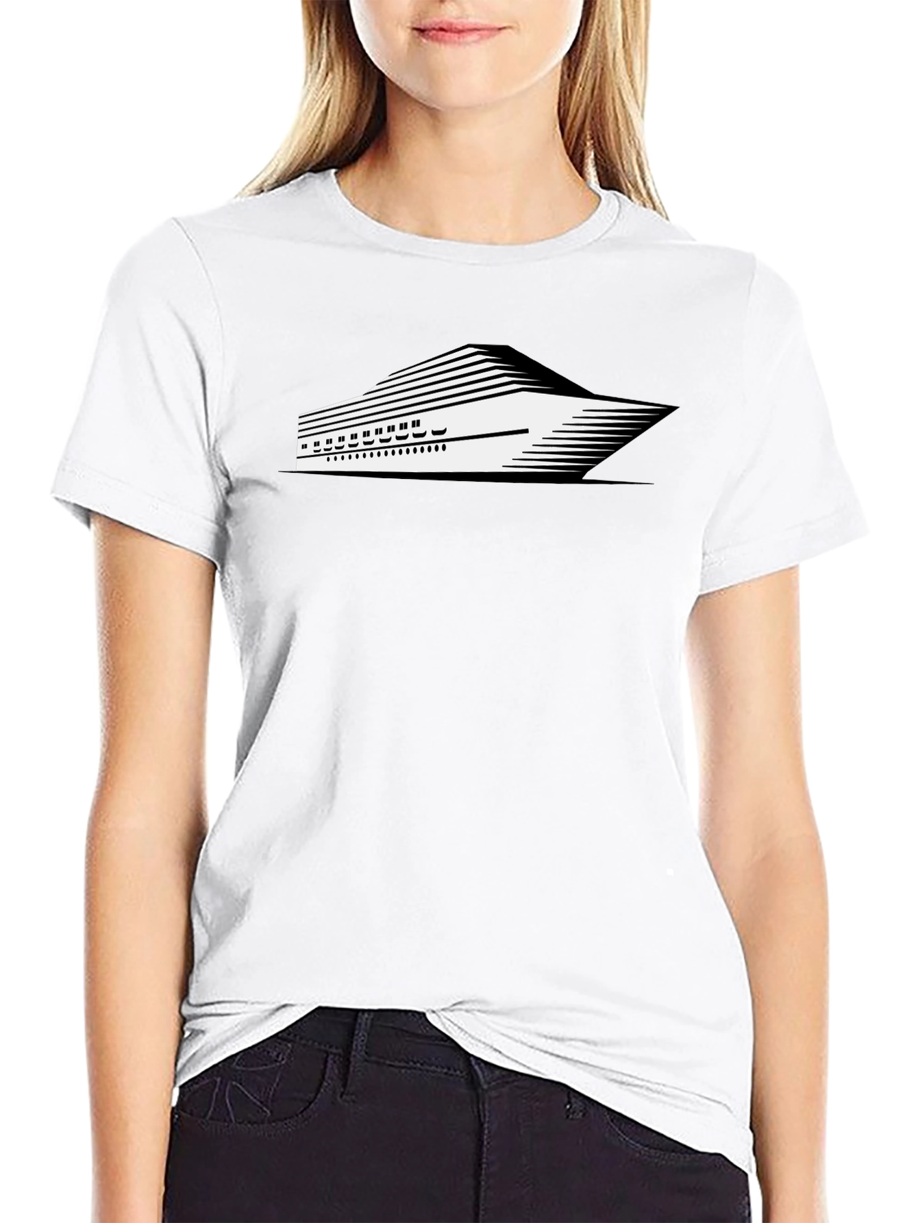 Modern Cruise Ship Graphic Tee - Black