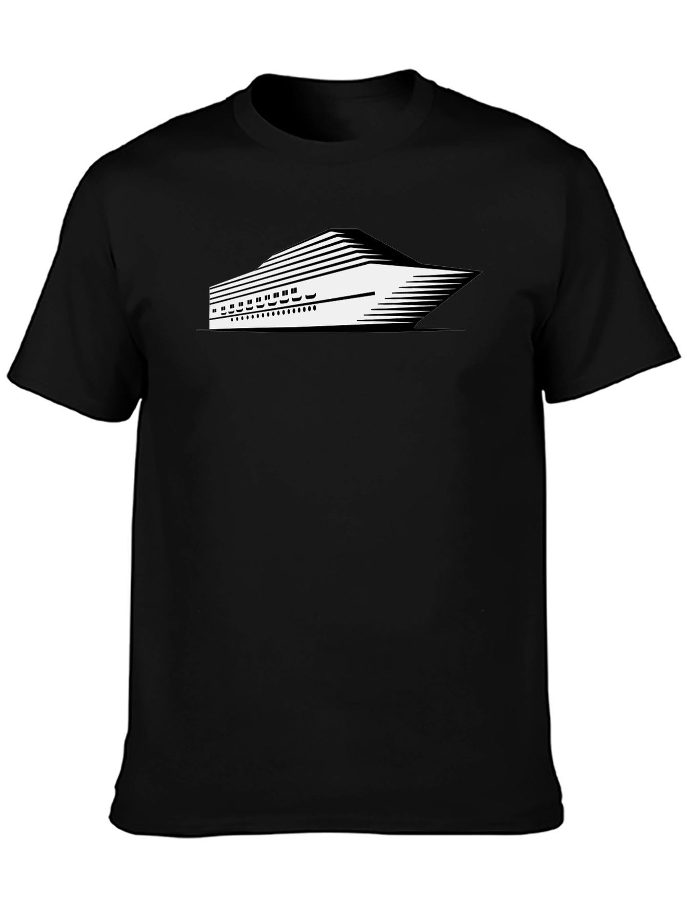 Modern Cruise Ship Graphic Tee - Black