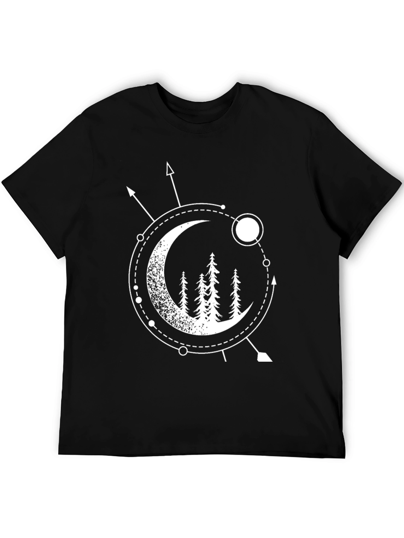 Geometric Moon & Trees Graphic Tee - Black