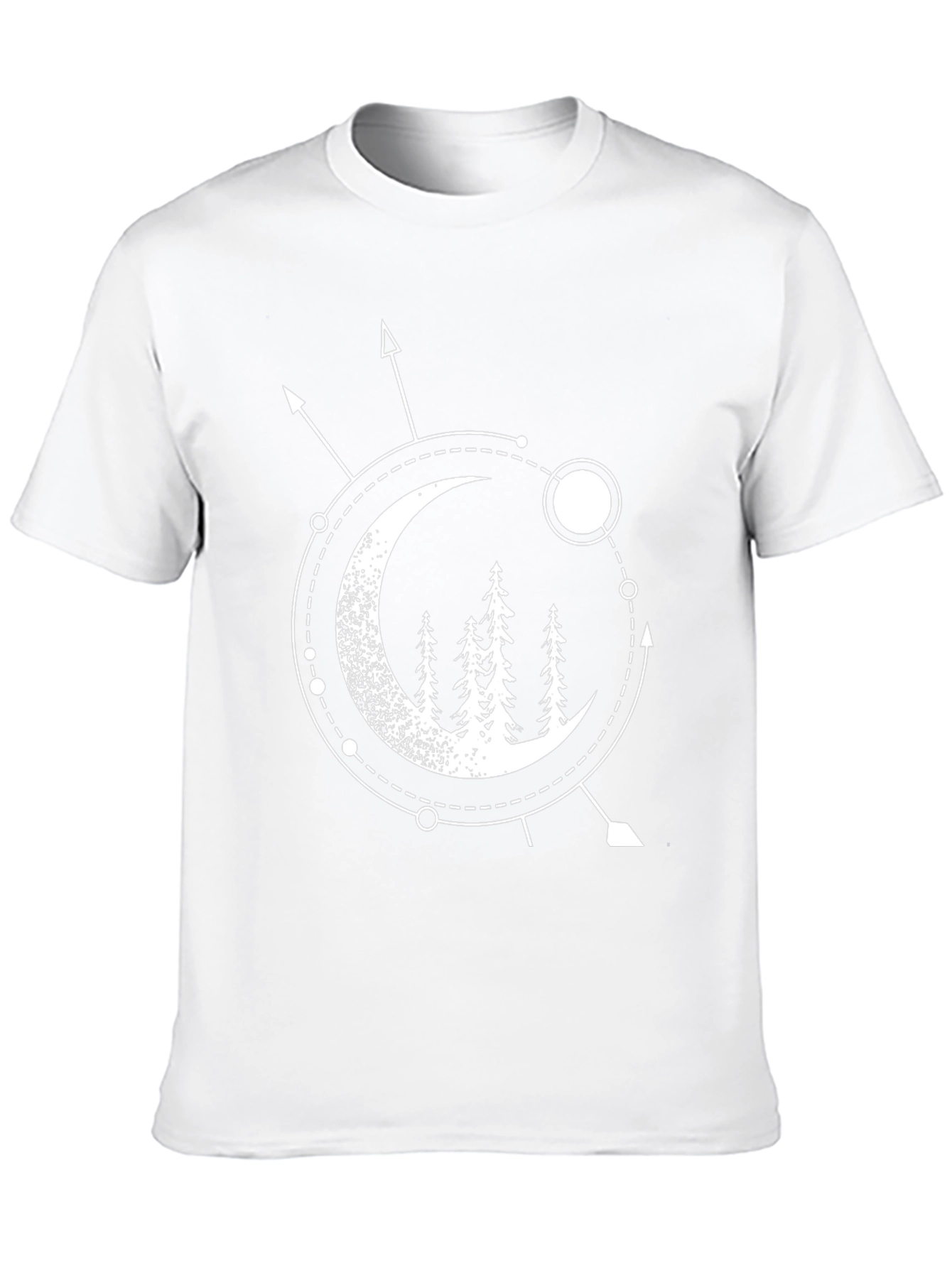 Geometric Moon & Trees Graphic Tee - Black