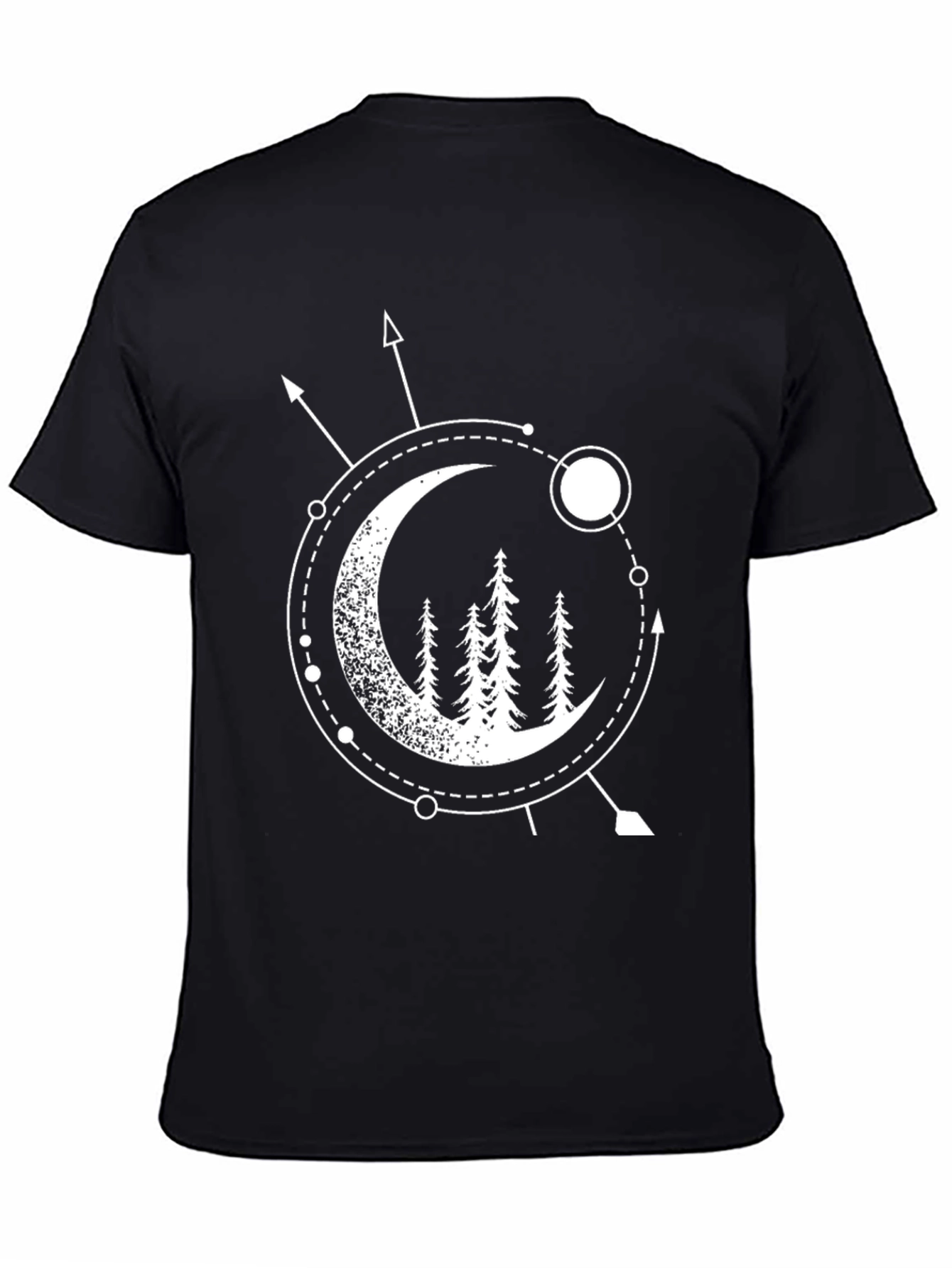 Geometric Moon & Trees Graphic Tee - Black