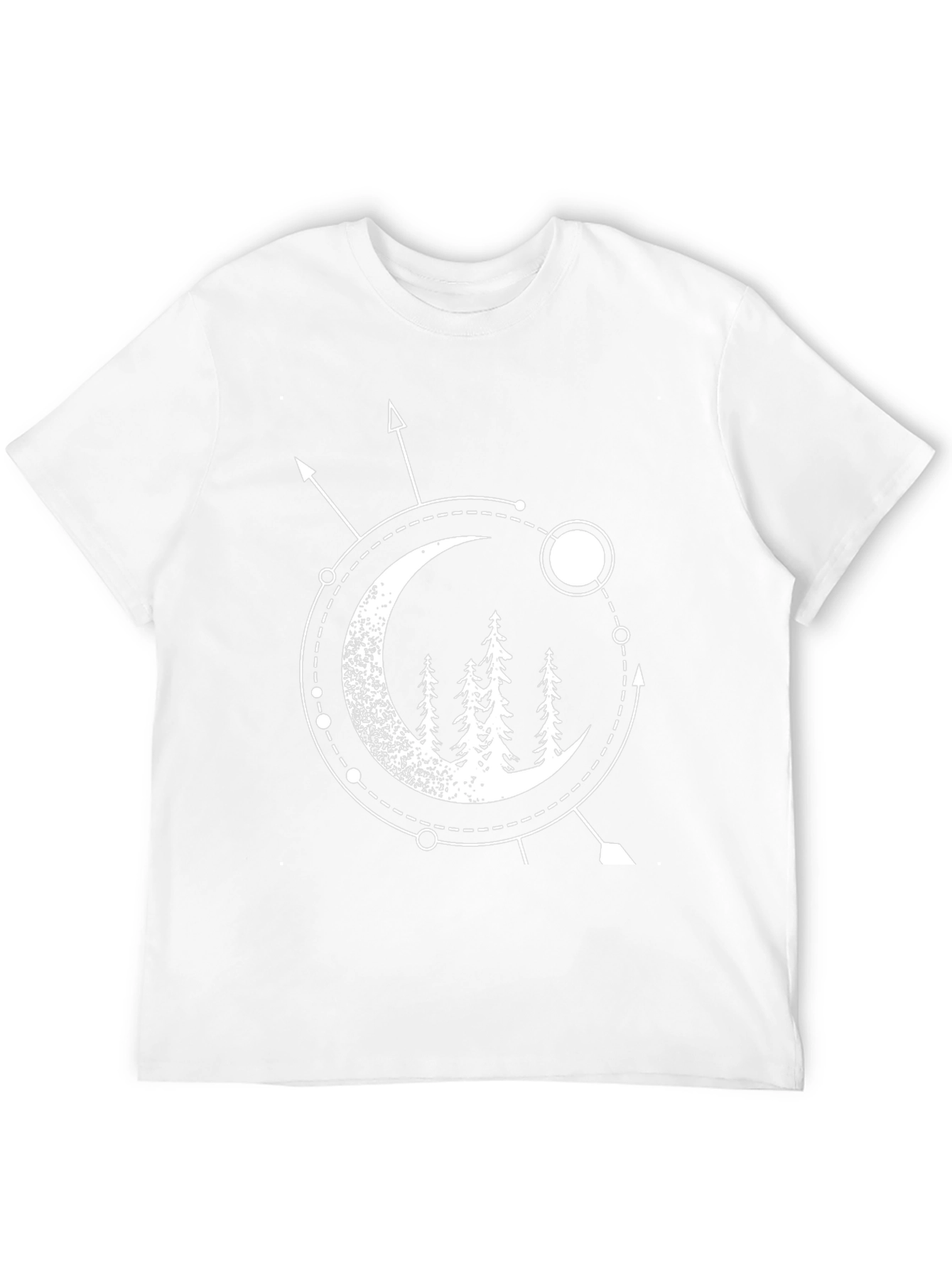 Geometric Moon & Trees Graphic Tee - Black