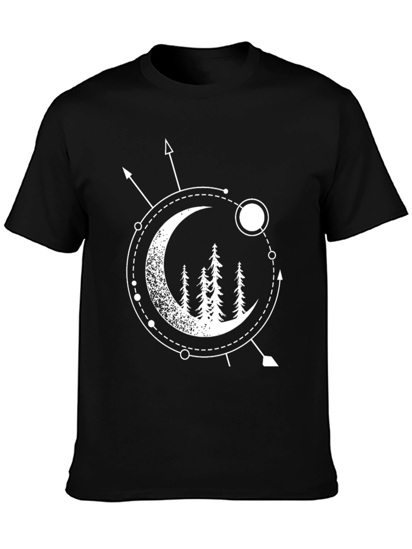 Geometric Moon & Trees Graphic Tee - Black