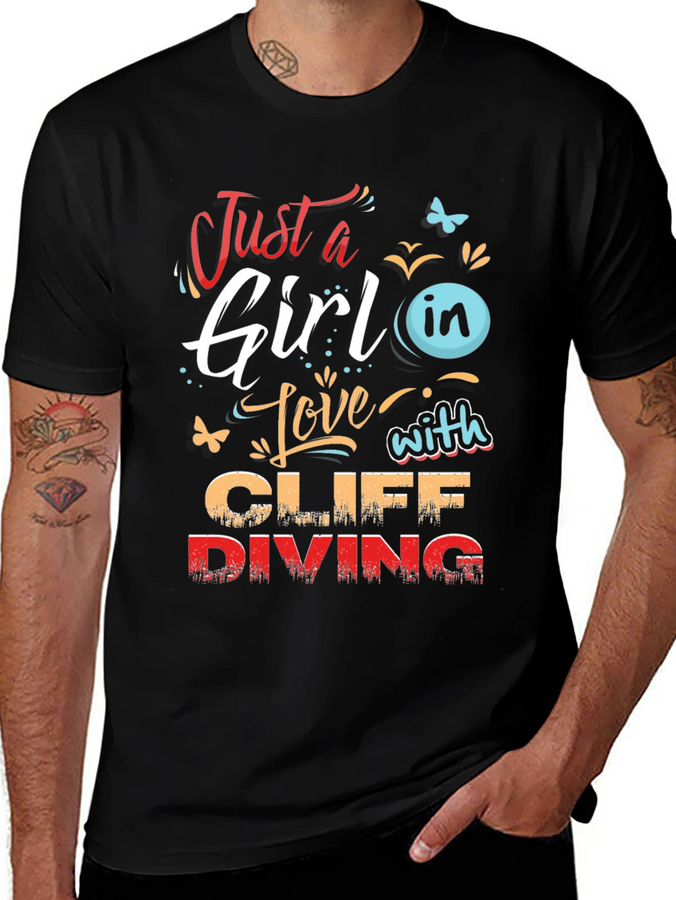 Girl Cliff Diving Graphic T-Shirt - Stylish Tee