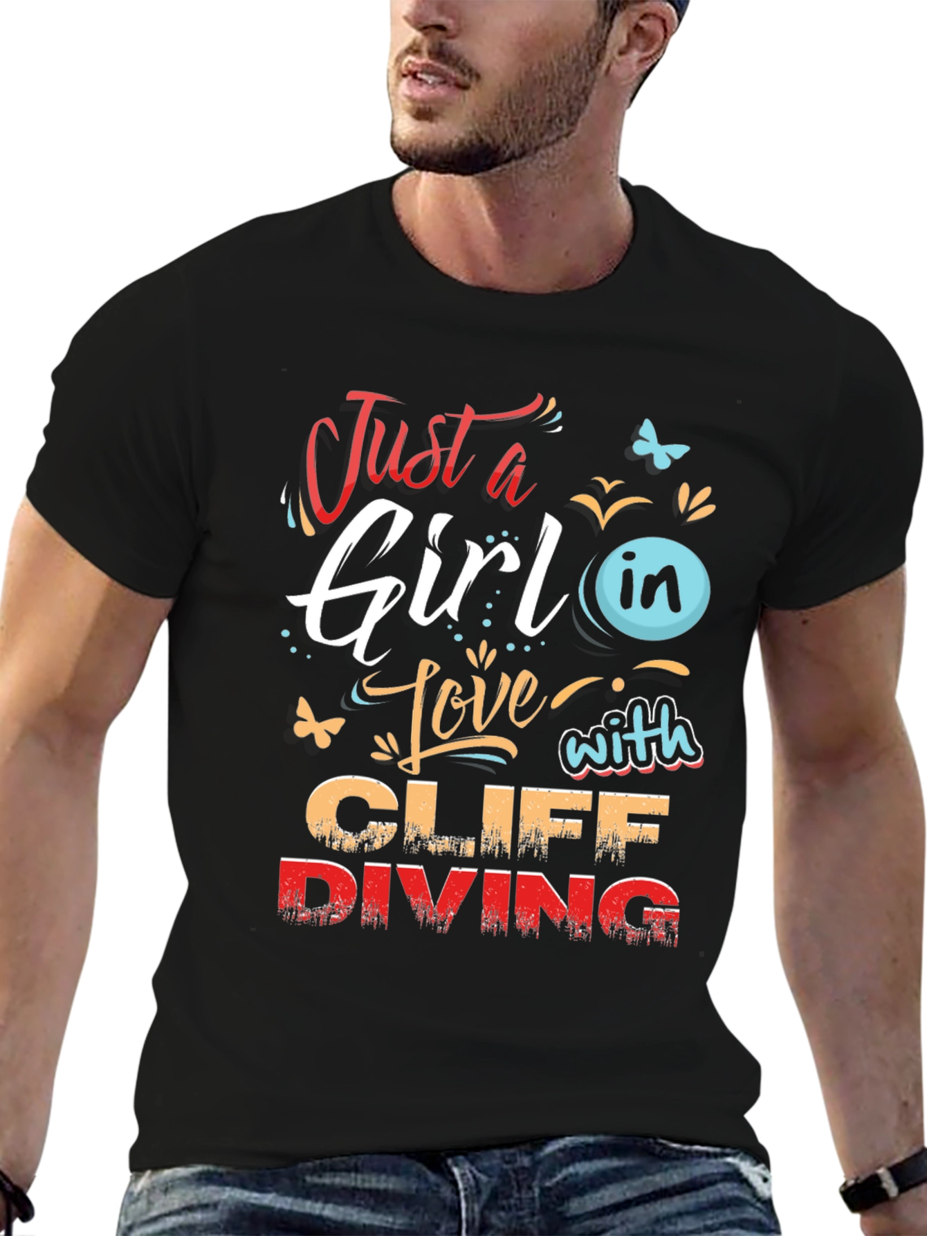 Girl Cliff Diving Graphic T-Shirt - Stylish Tee
