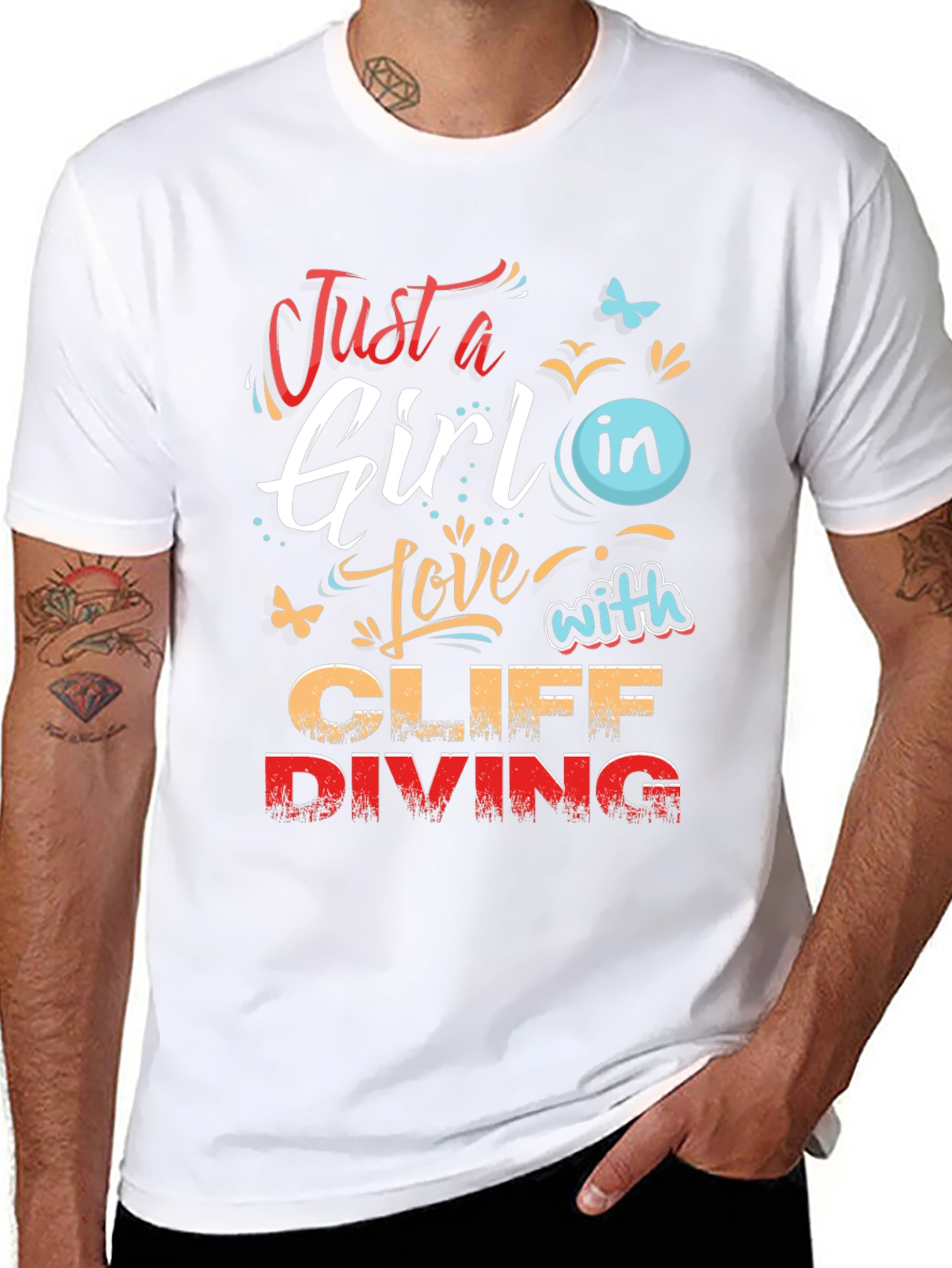 Girl Cliff Diving Graphic T-Shirt - Stylish Tee