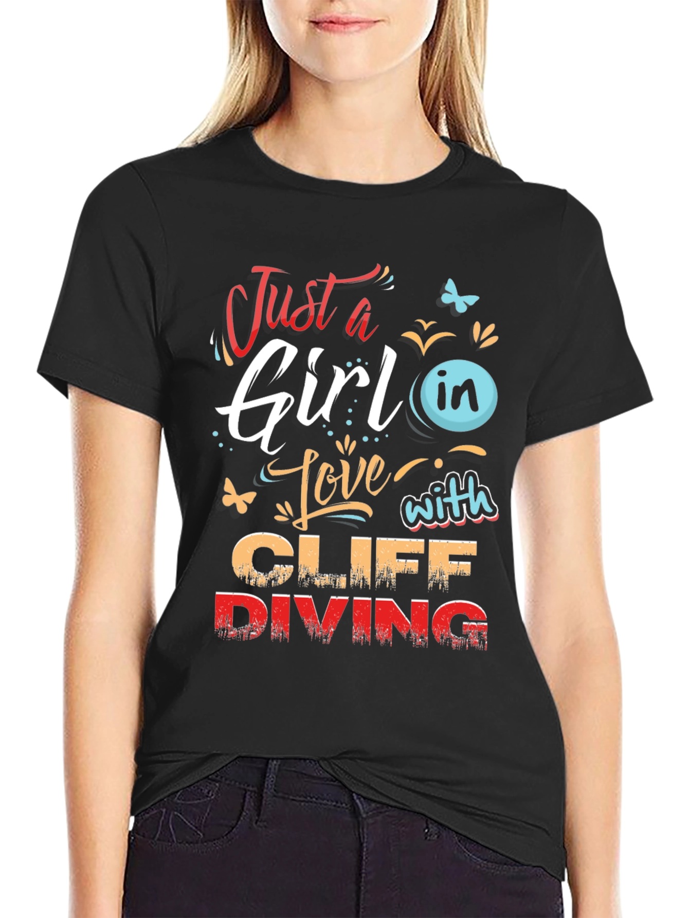 Girl Cliff Diving Graphic T-Shirt - Stylish Tee