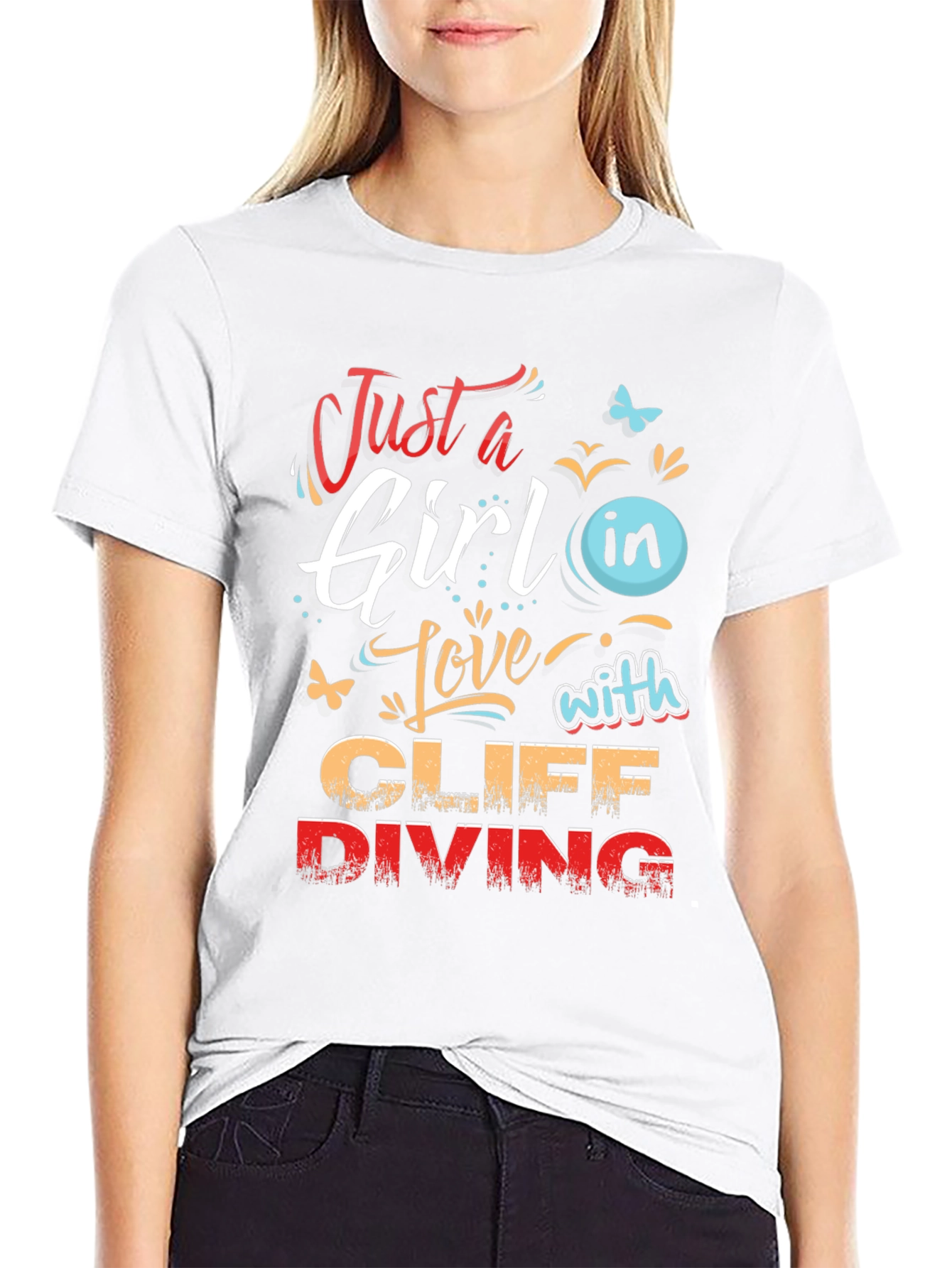 Girl Cliff Diving Graphic T-Shirt - Stylish Tee