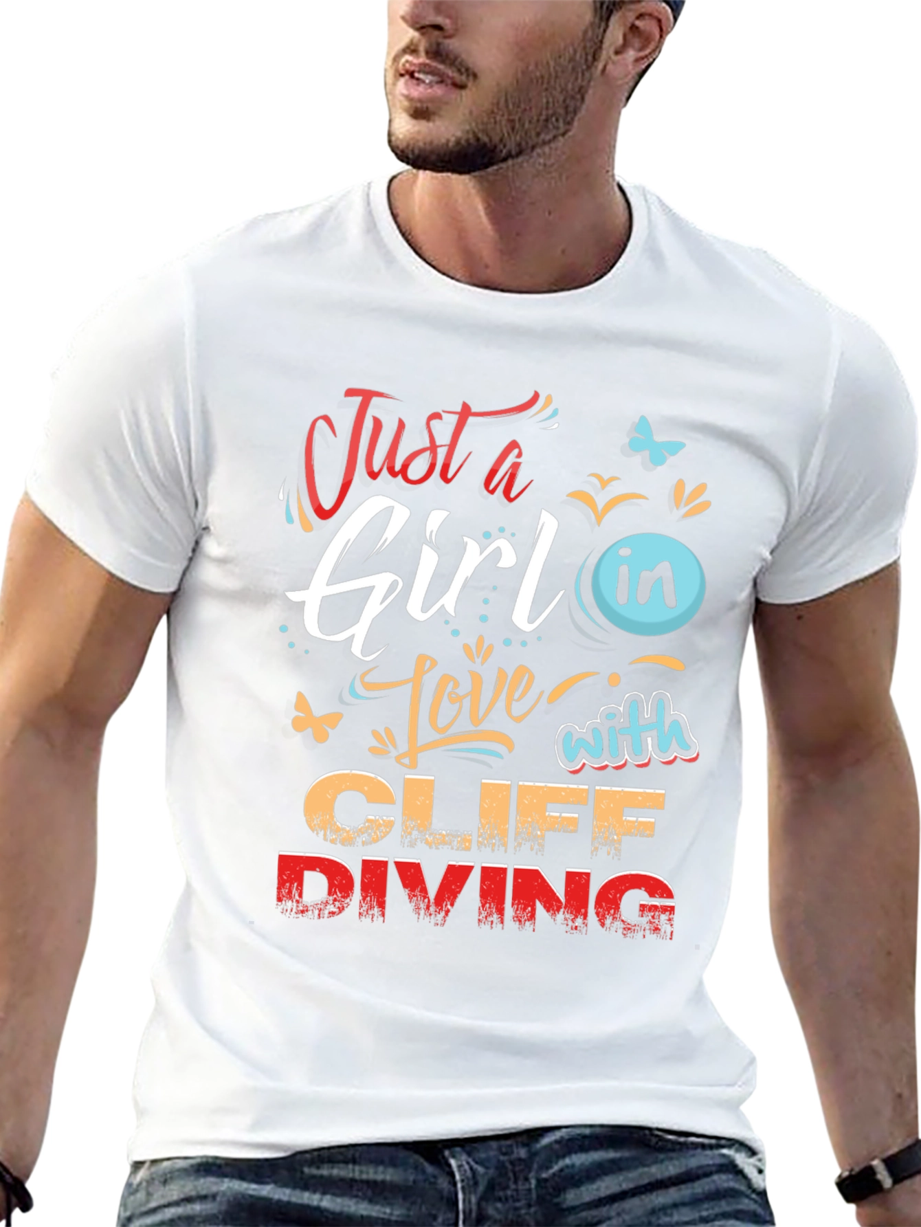Girl Cliff Diving Graphic T-Shirt - Stylish Tee