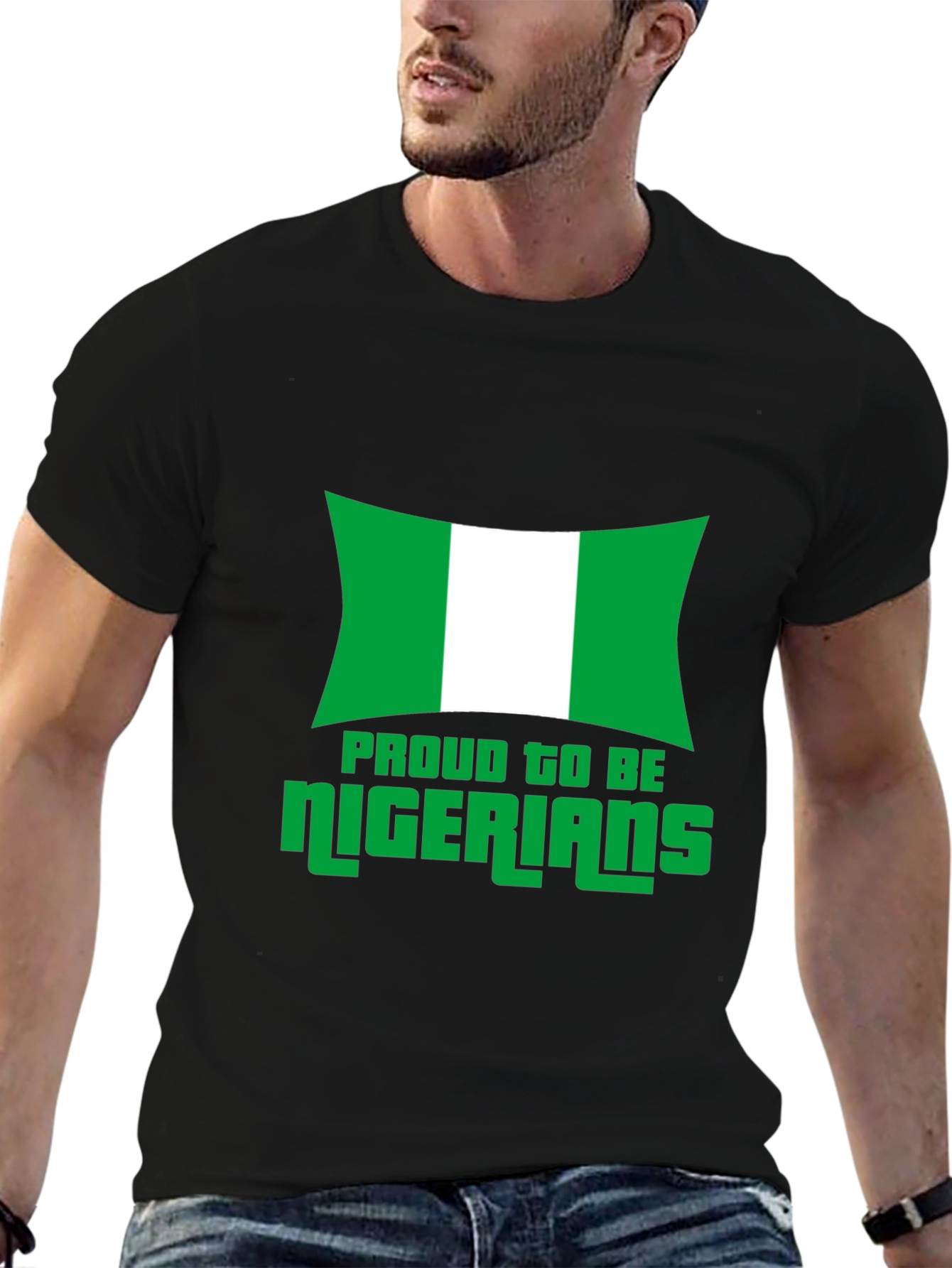 Proud Nigerian Flag Graphic T-Shirt - Black