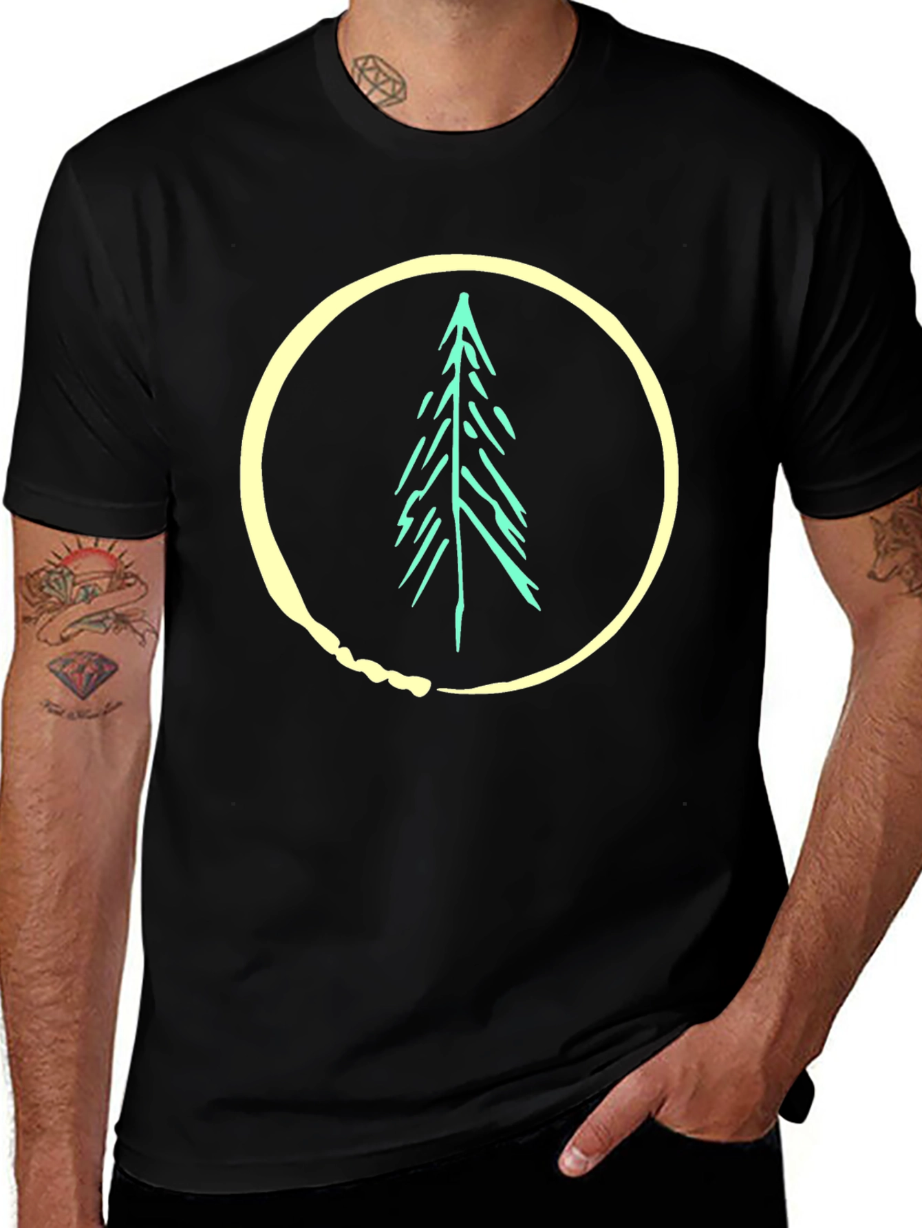 Nature Tree Circle Graphic Black T-Shirt
