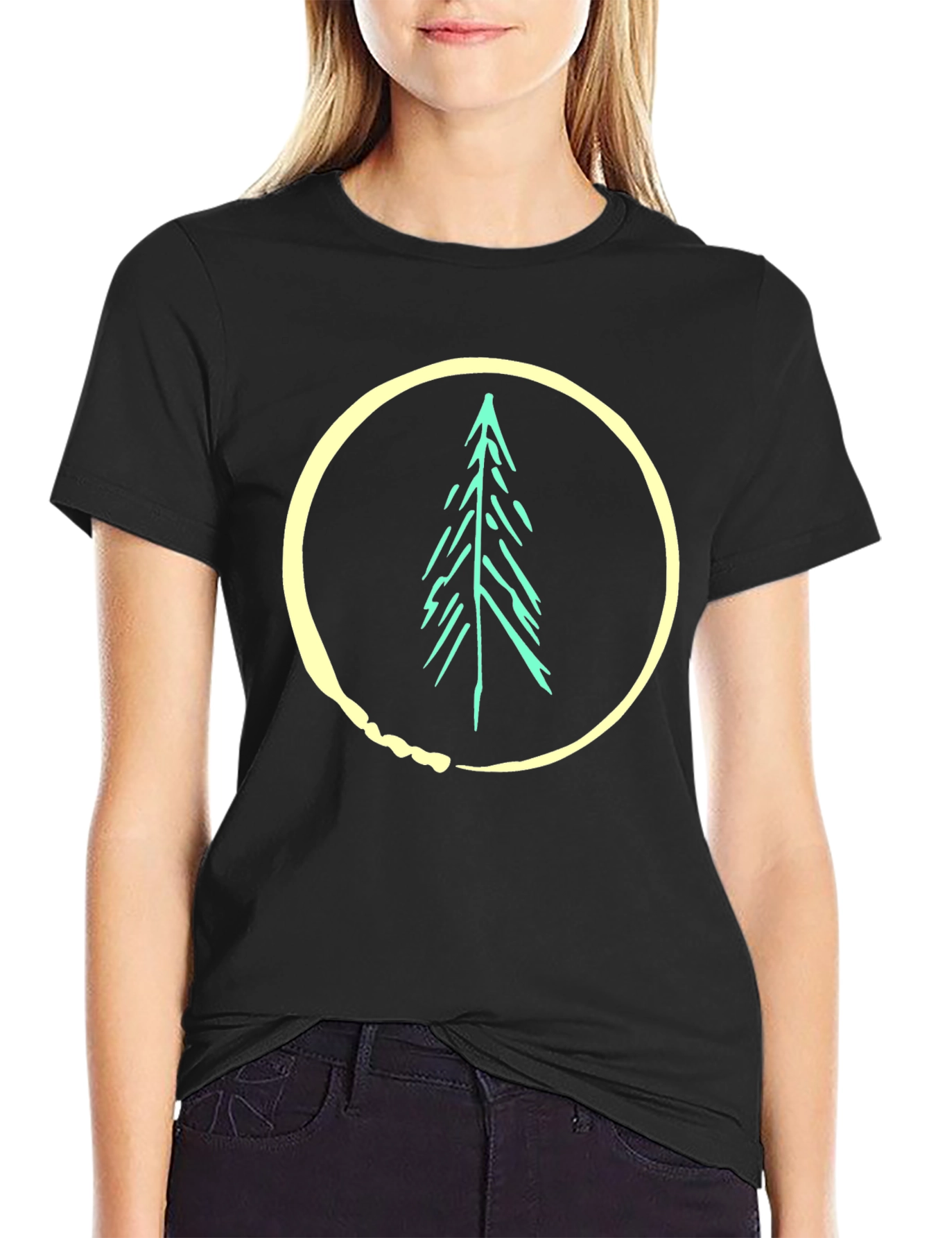 Nature Tree Circle Graphic Black T-Shirt