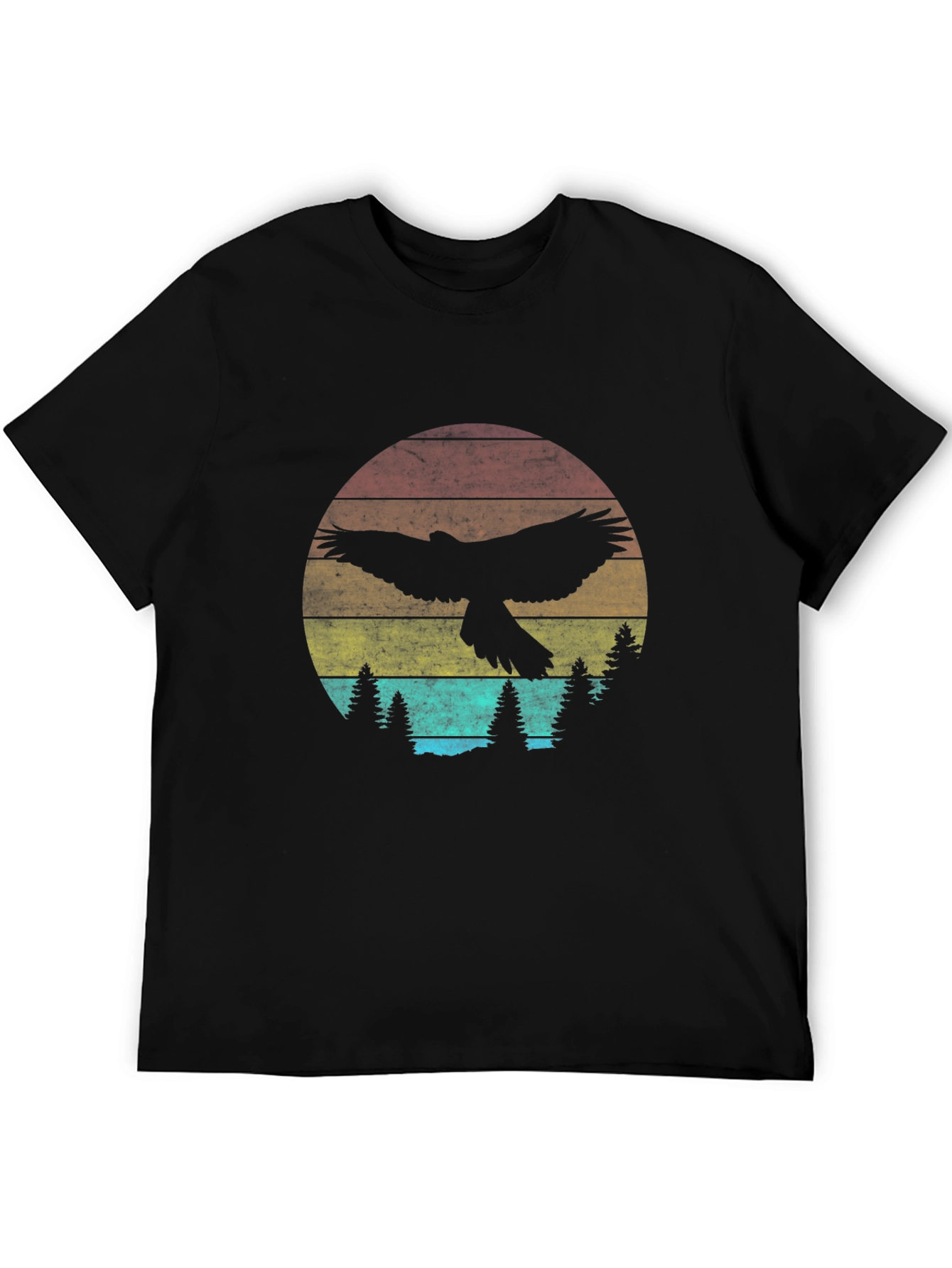 Retro Eagle Sunset Graphic Tee - Black Crew Neck