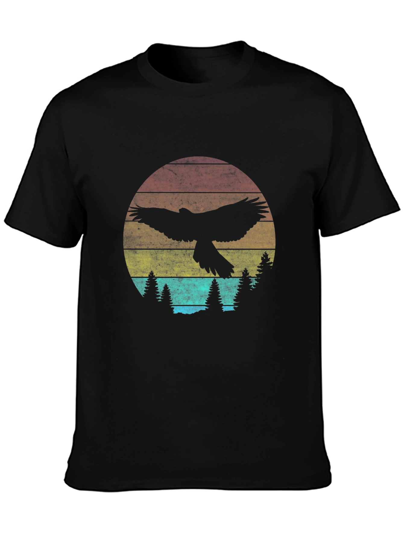 Retro Eagle Sunset Graphic Tee - Black Crew Neck