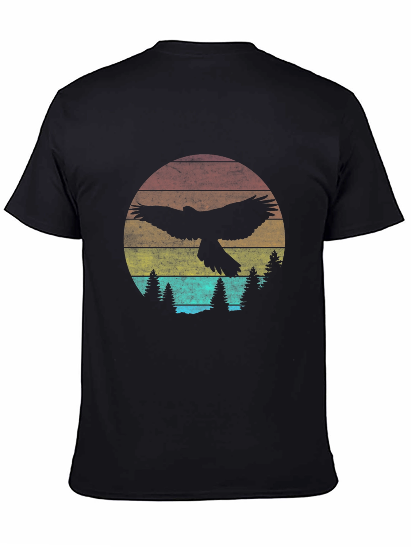 Retro Eagle Sunset Graphic Tee - Black Crew Neck