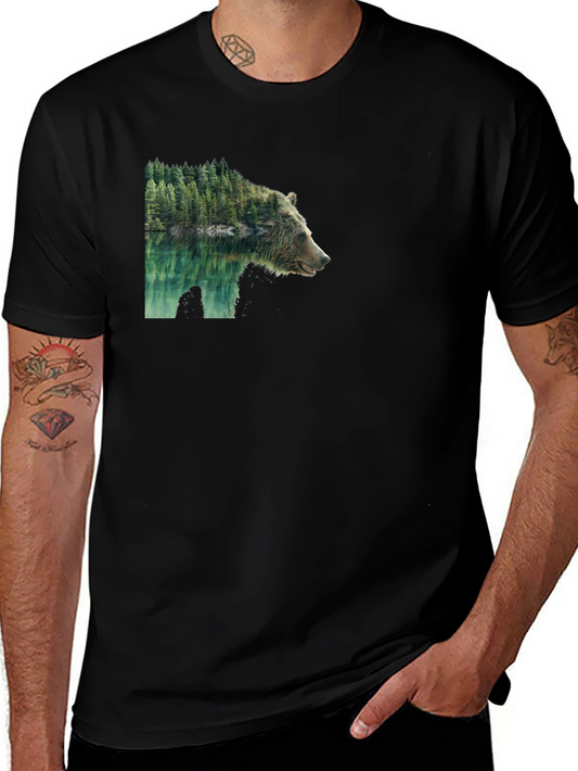 Bear & Forest Graphic Tee - Nature Inspired Print