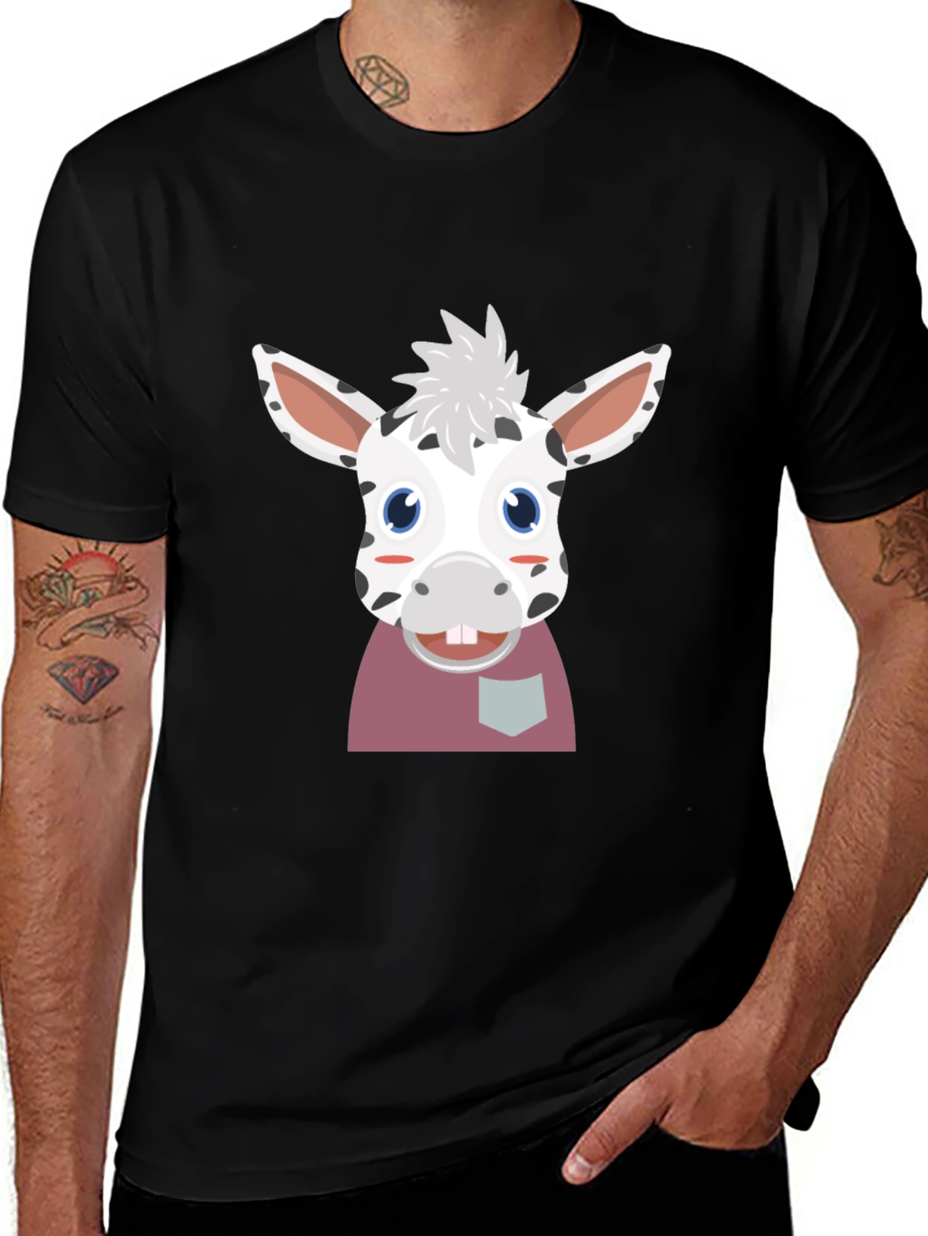 Cute Cartoon Animal Graphic Tee - Black