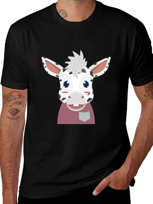 Cute Cartoon Animal Graphic Tee - Black