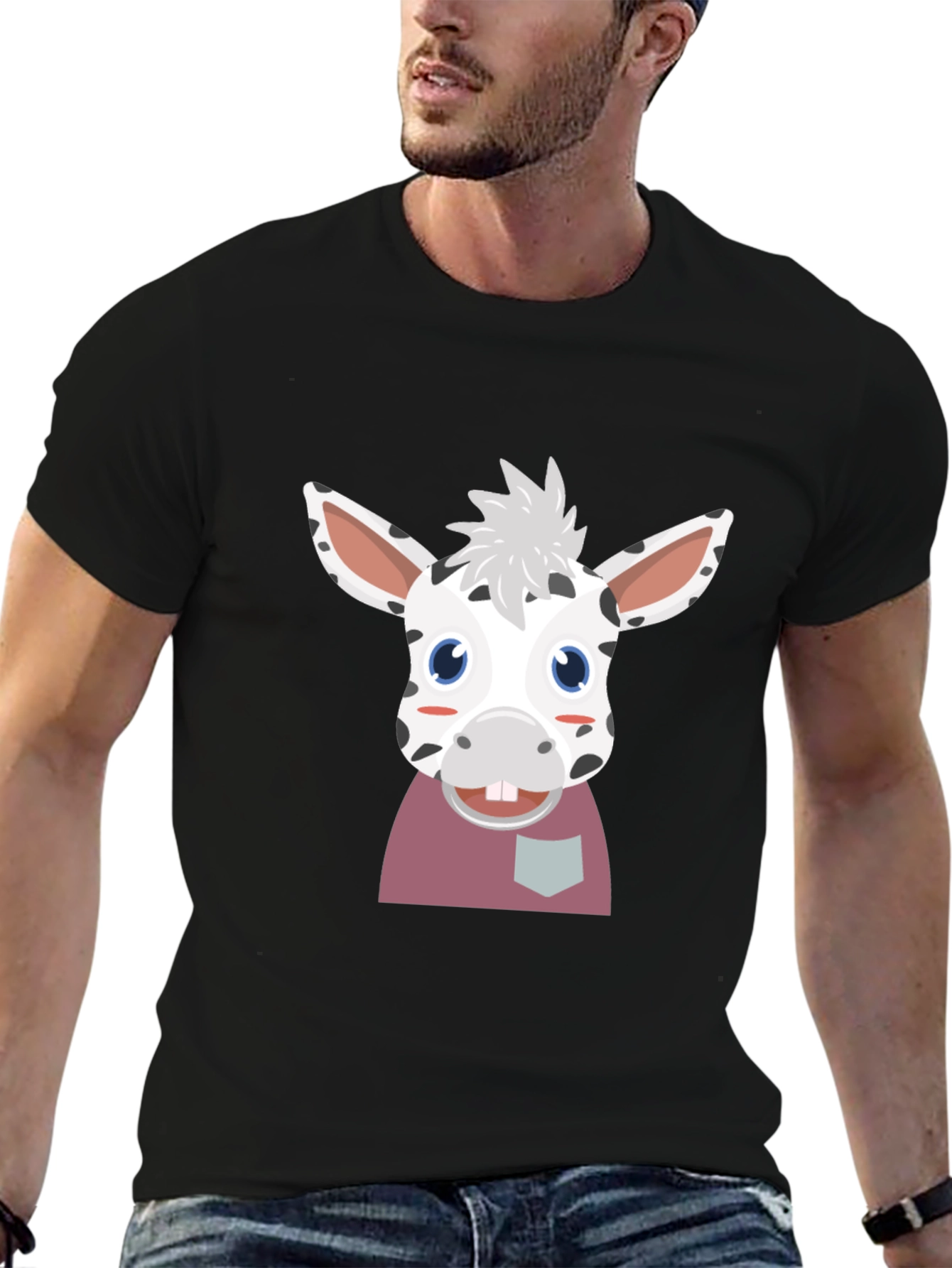 Cute Cartoon Animal Graphic Tee - Black