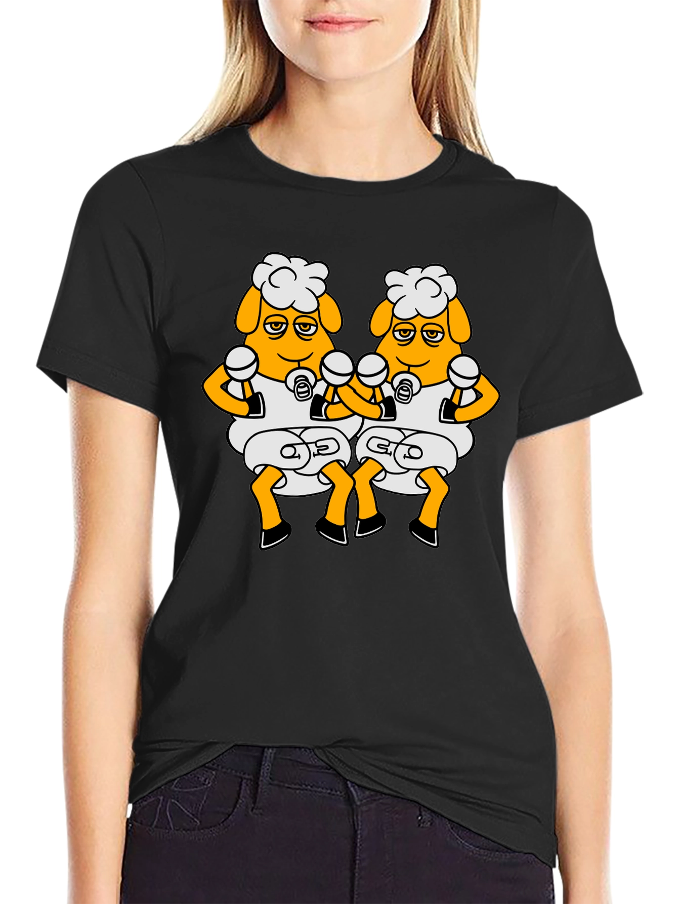 Funny Sheep Boxing T-Shirt - Black Cartoon Design
