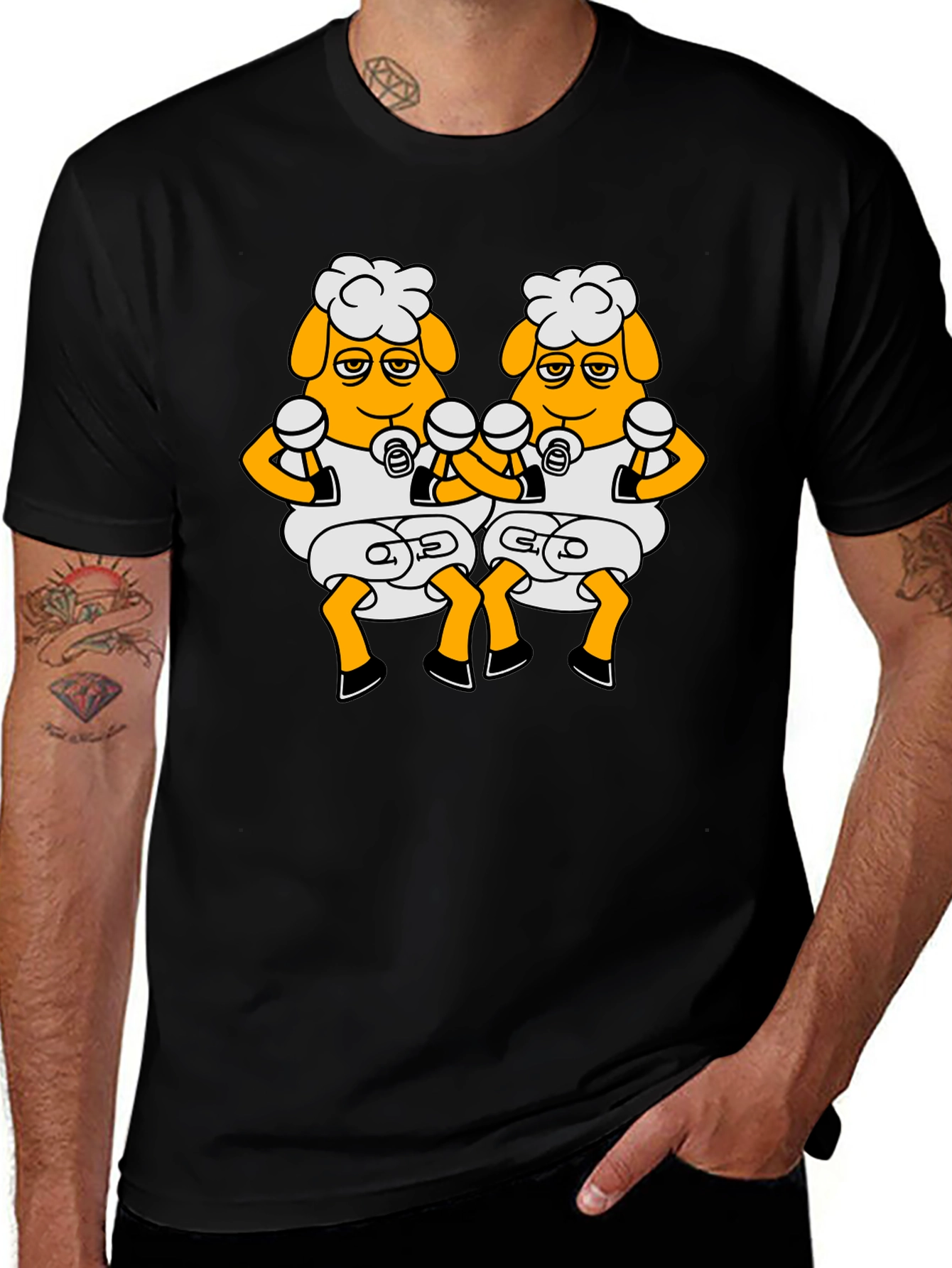 Funny Sheep Boxing T-Shirt - Black Cartoon Design