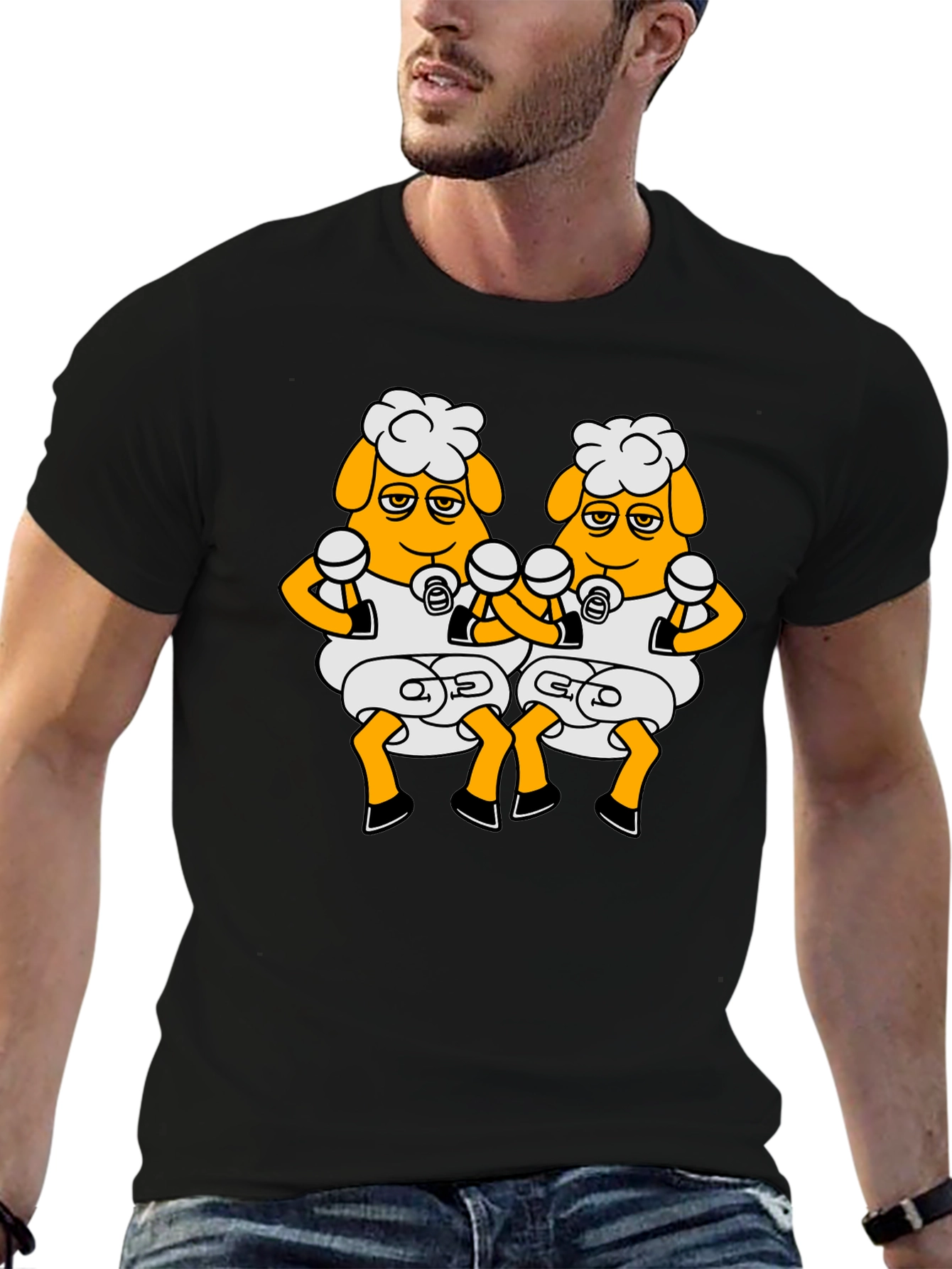 Funny Sheep Boxing T-Shirt - Black Cartoon Design