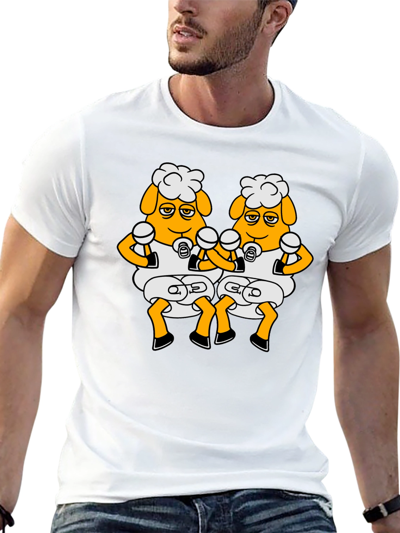 Funny Sheep Boxing T-Shirt - Black Cartoon Design
